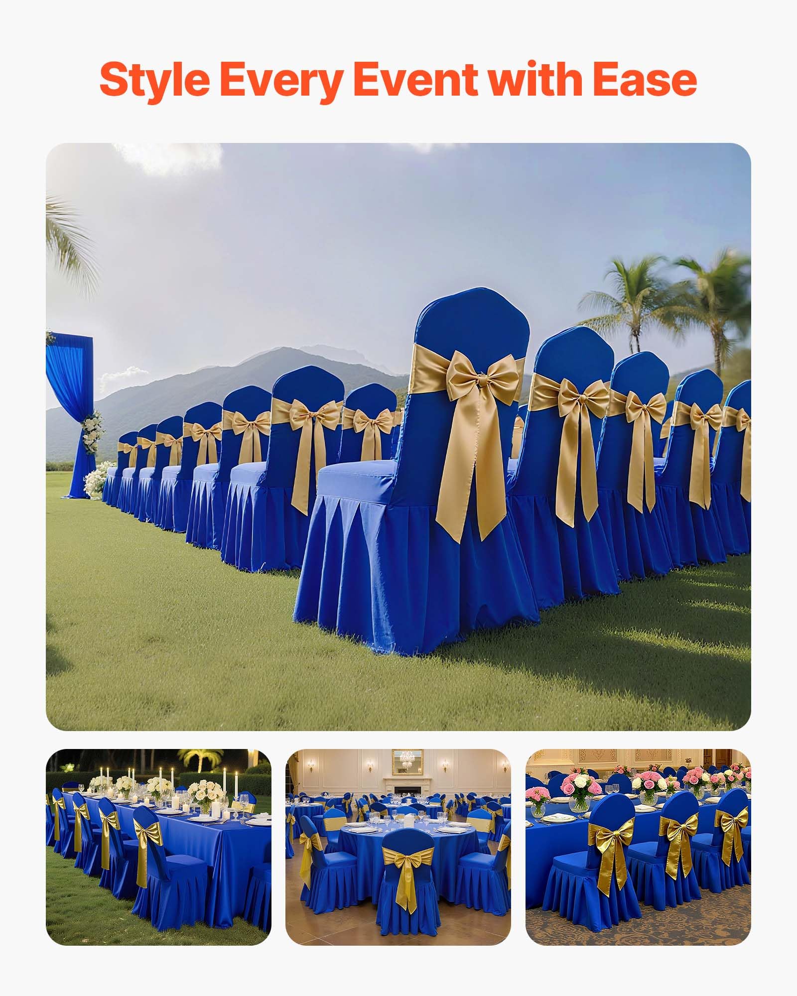 VEVOR Fundas Sillas de Comedor 30 Piezas, Funda para Sillones Elástica de Poliéster y Elastano, para Sillas de hasta 51 x 45 x 95 cm, Diseño de Falda, Tela Suave, para Boda, Fiestas, Banquetes, Azul