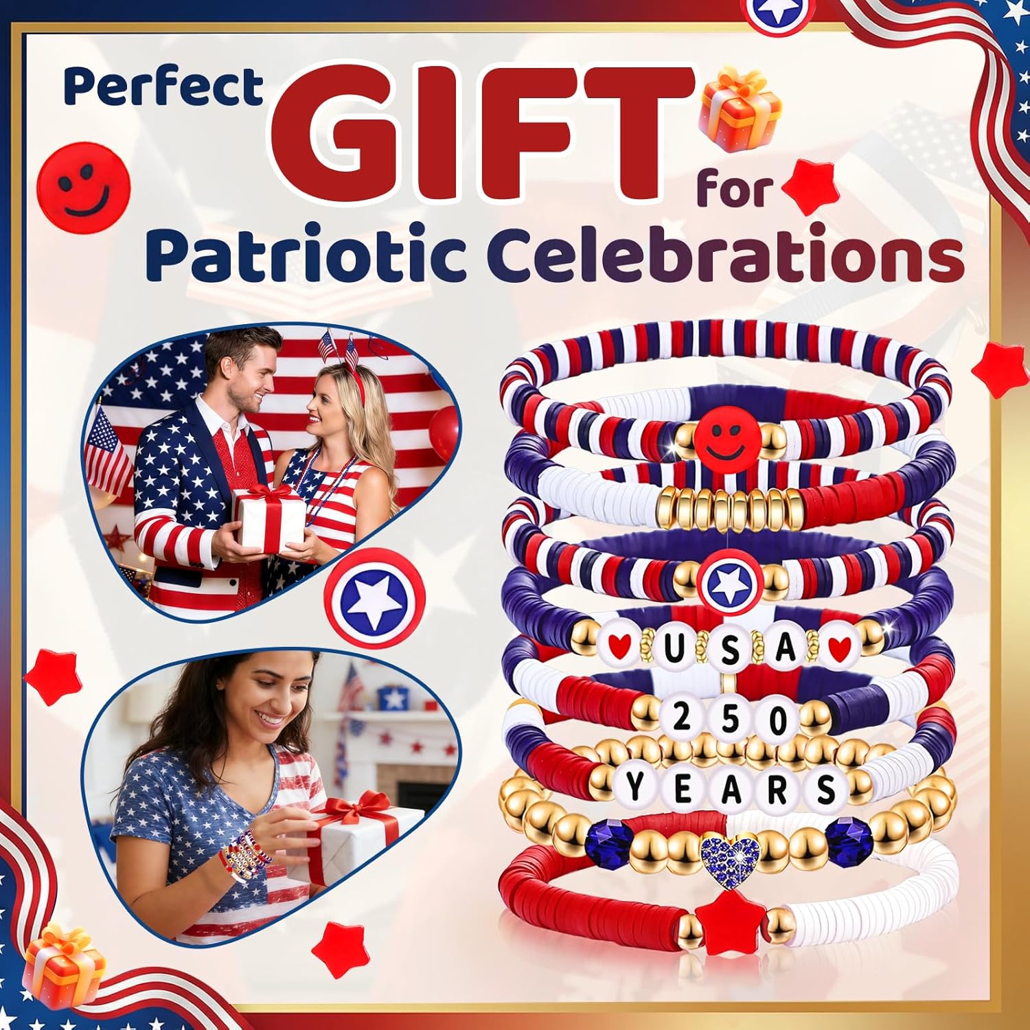 Independence Day Gifts for Women Men Teens Red White Blue Clay Beaded Stackable Stretch Bracelets USA Patriotic Jewelry 4th of July Accessories - Image 7