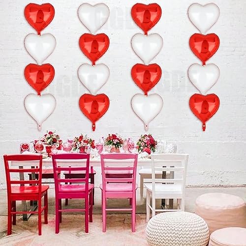 Miniatura 3 de Globos de corazón rojo y blanco de 18 pulgadas, globos de compromiso para matrimonio, boda, aniversario, día de San Valentín, cumpleaños, fiestas,