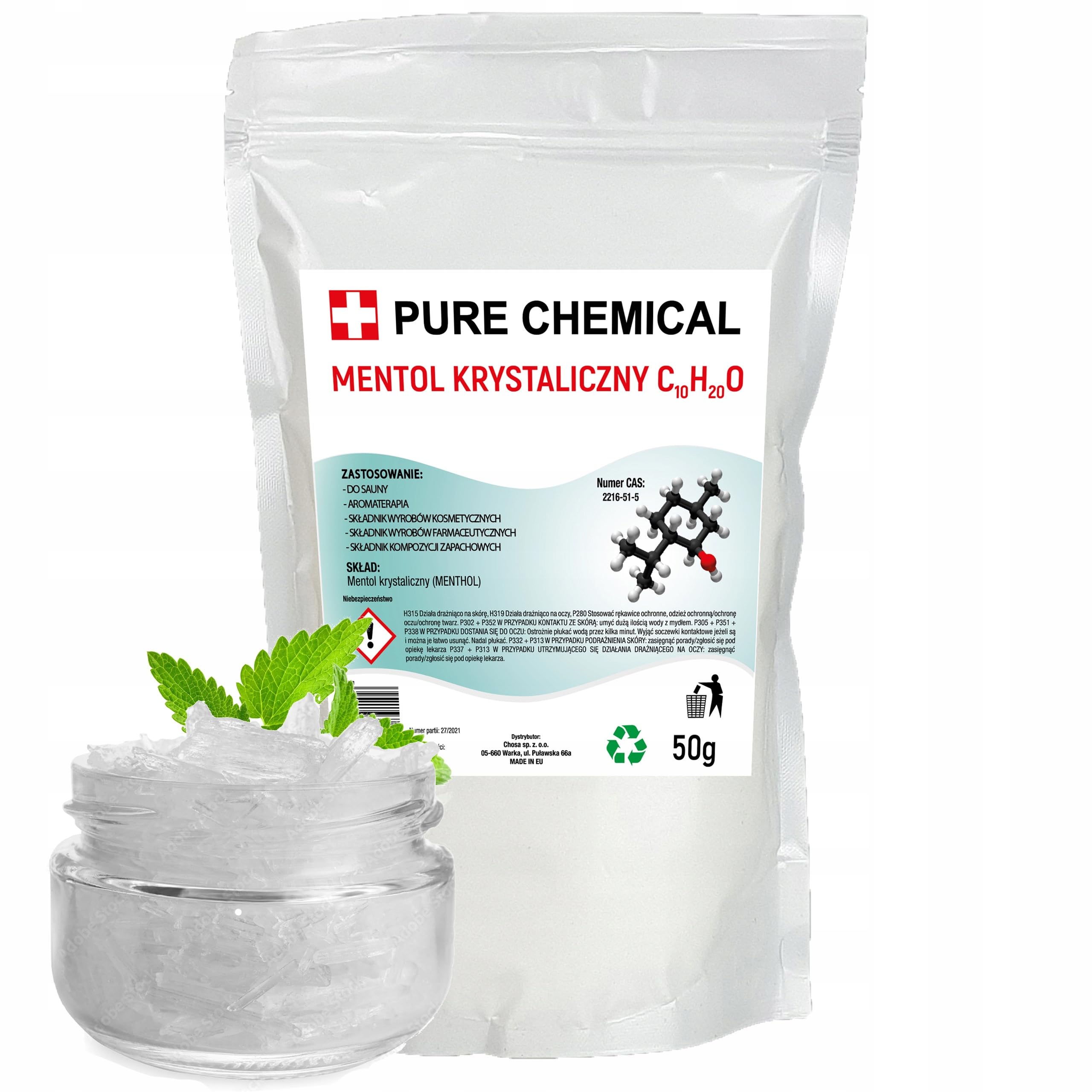 PURE CHEMICAL Mentol Krystaliczny Do Sauny Kryształy 50 Gram
