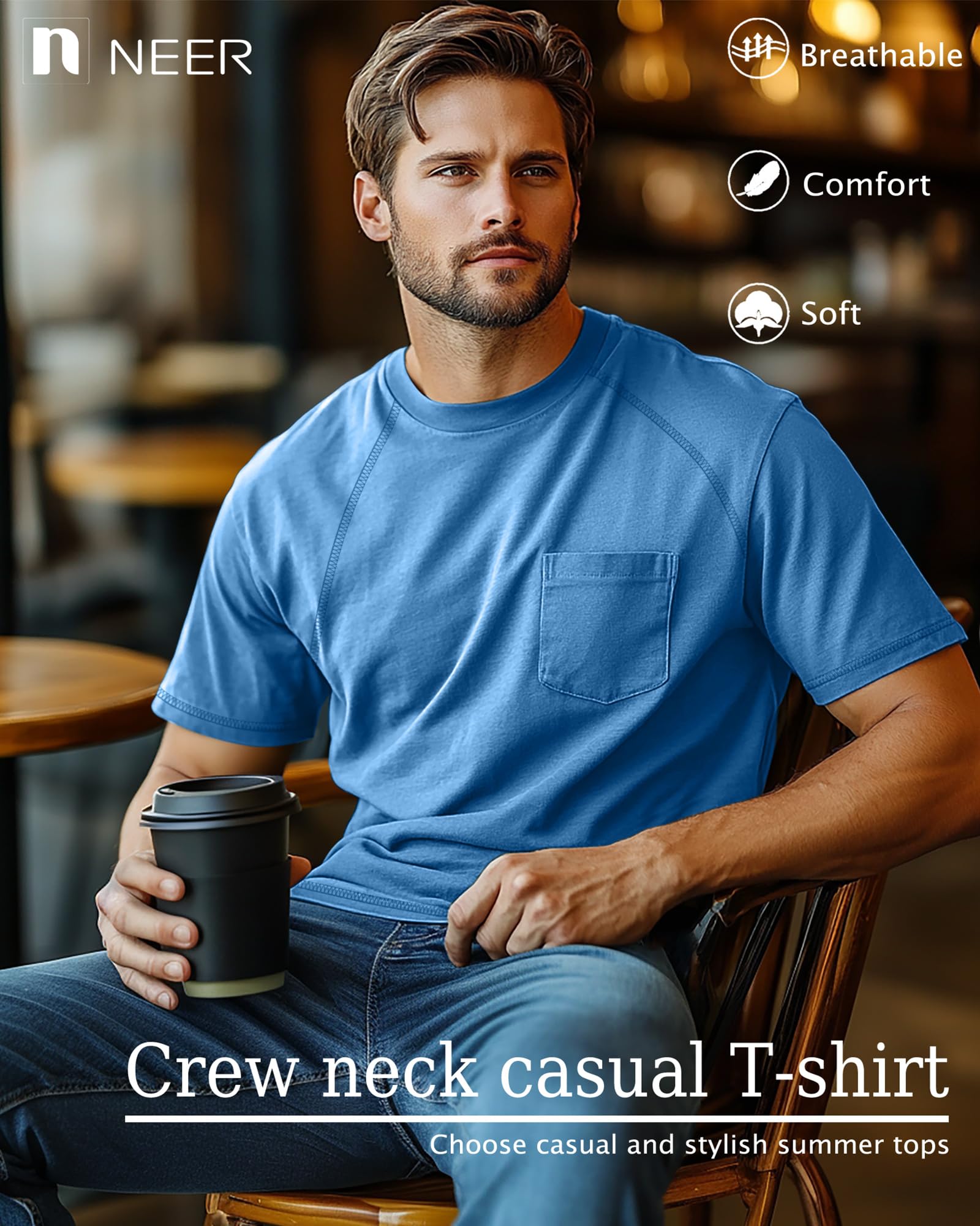 Neer 3 Camisetas Hombre Tallas Grandes con Bolsillo