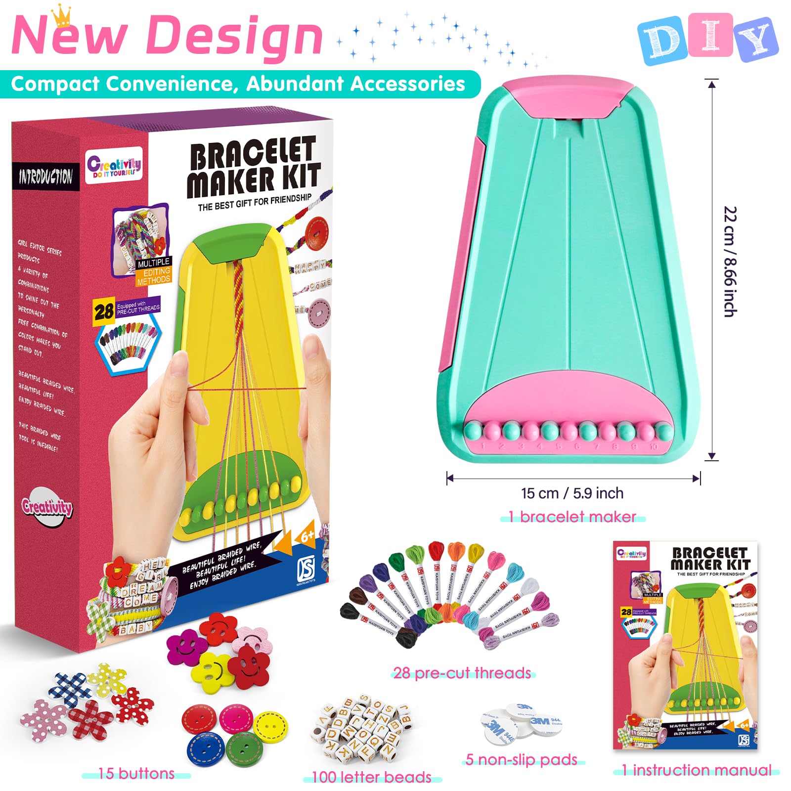 Arti e mestieri per bambini dai 8 ai 12 anni,kit per la realizzazione di braccialetti dell'amicizia per ragazze,kit per la creazione di gioielli,regali di Natale per bambini (azzurro chiaro/rosa)