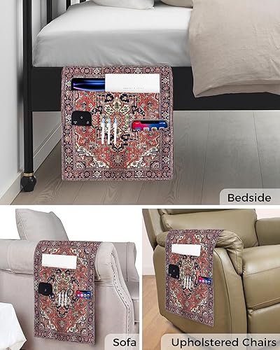 Miniatura 5 de Organizador de reposabrazos para sofá, organizador de mesita de noche, soporte de control remoto para sofá, bohemio, antideslizante, diseño étnico,