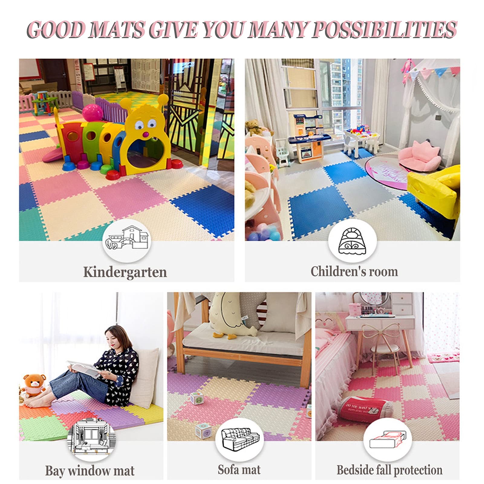 Puzzle Tapis Mousse, Tapis De Jeu Très Résistant pour Enfants, Jeu Tapis De Puzzles pour Bébé, 30X30cm X1cm, EVA Multicolore Home Tapis Puzzle Jeux Tapis Mousse,Beige+Gray+Orange,24pcs