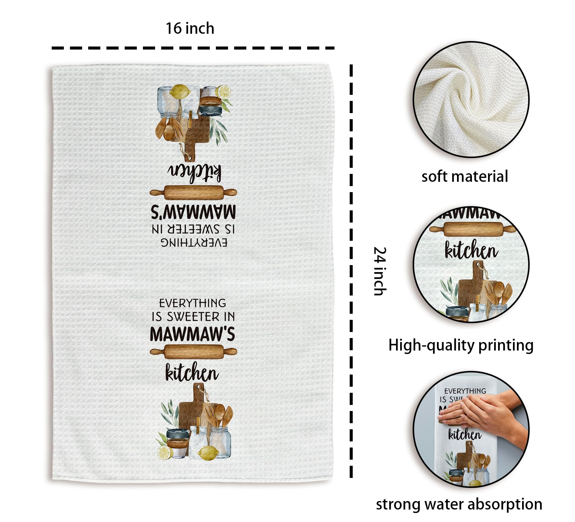 Mawmaw's Kitchen Towels, Mawmaw Gifts Grandma Gifts Hand Towels, MawmawGrandma Christmas Dish Towels Tea Towels for Kitchen, MawmawGrandma Gifts from Grandkids, 16x24inch