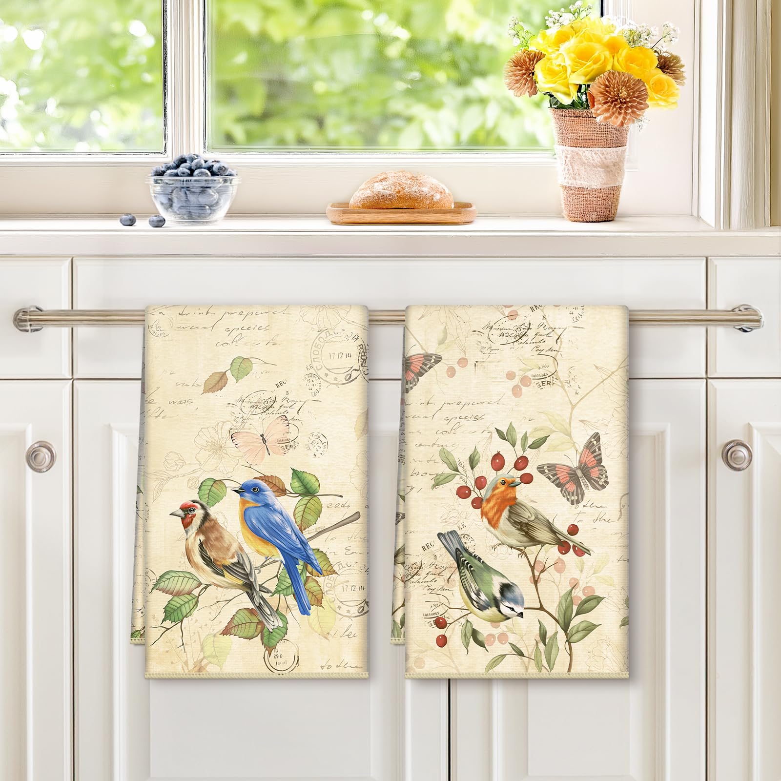 Blue Leaves Küchentücher Set – 2 Stück, Saugstarkes Waffelmuster, Zitronen-Deko, Weich & Hautfreundlich