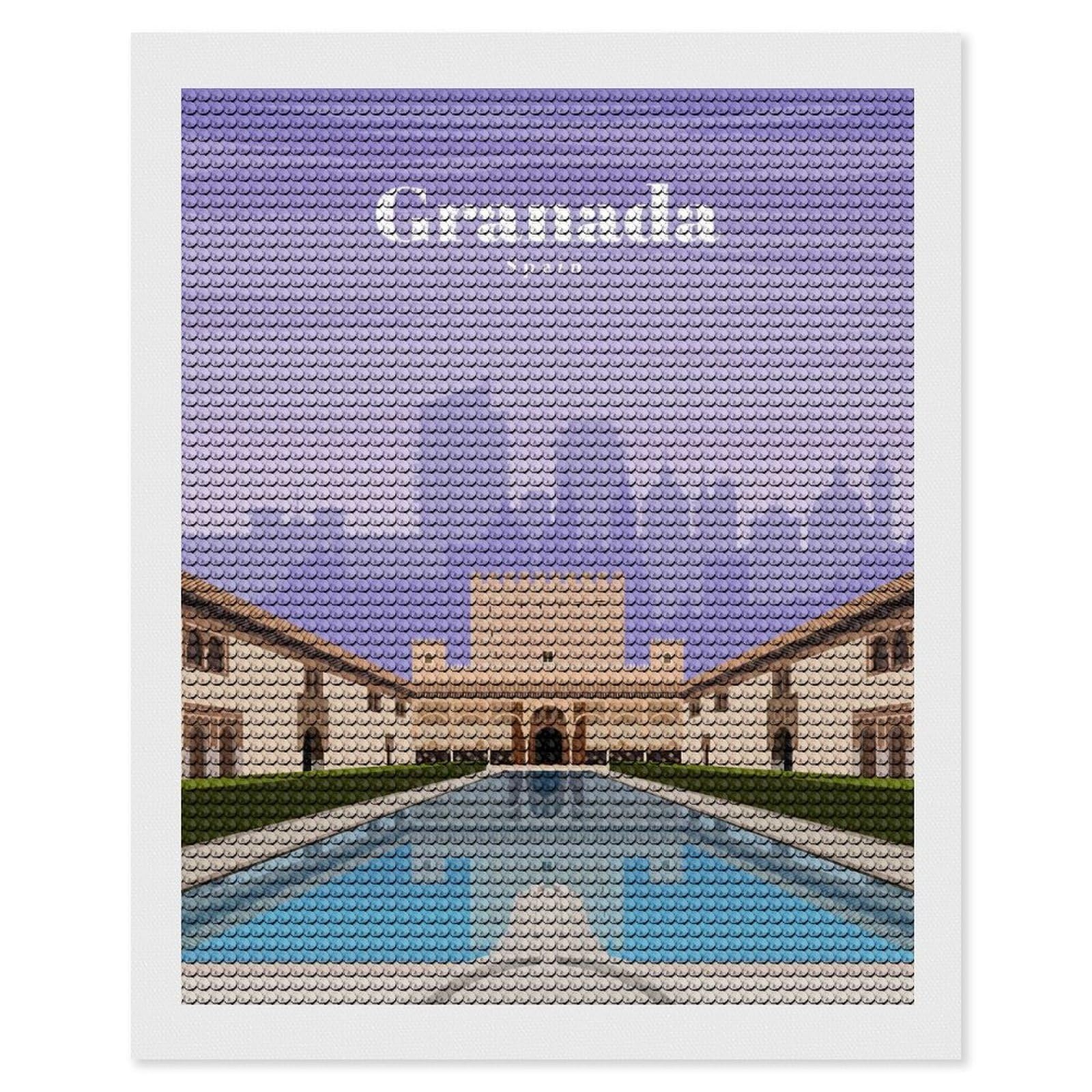 Junmoney Travel to Granada DIY Diamond Art Canvas Kit 16"x20", Relaxing DIY, Sparkling Crystal Beads, Vintage Style Decor, Holiday Gift Idea