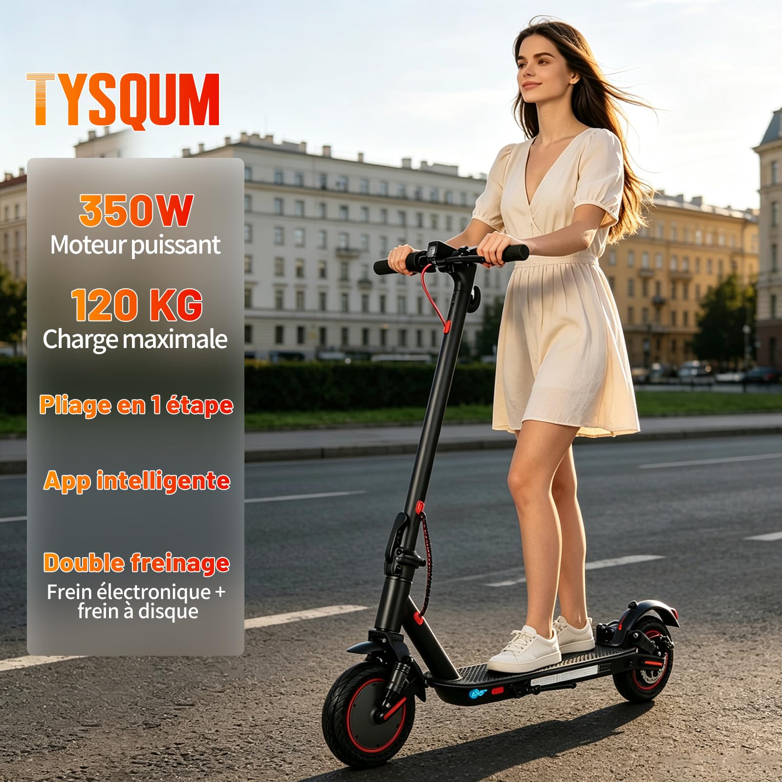 Trottinette Électrique Adulte, Autonomie 30 km,10'' Trottinette Electrique Pliable 350W Escooter, Batterie 7,5AH,Double Suspension & Double Frein APP, Ultra Legere trottinette electrique Charge 120 KG