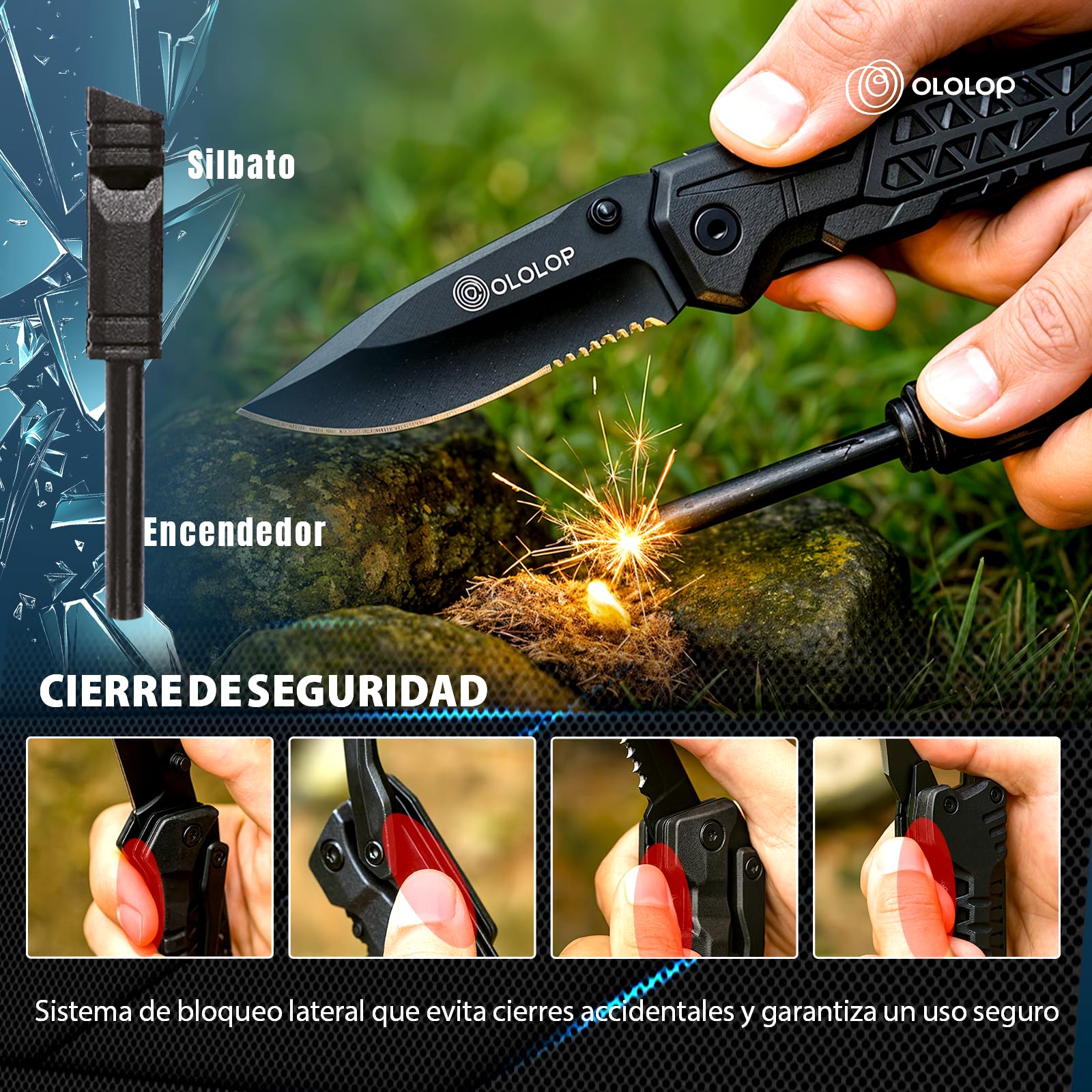 Navaja Multiherramienta 23 en 1 con Funda para Cinturón, Pedernal y Silbato — Acero Inoxidable Resistente para Camping, Senderismo y Emergencias | Ololop® — view 8