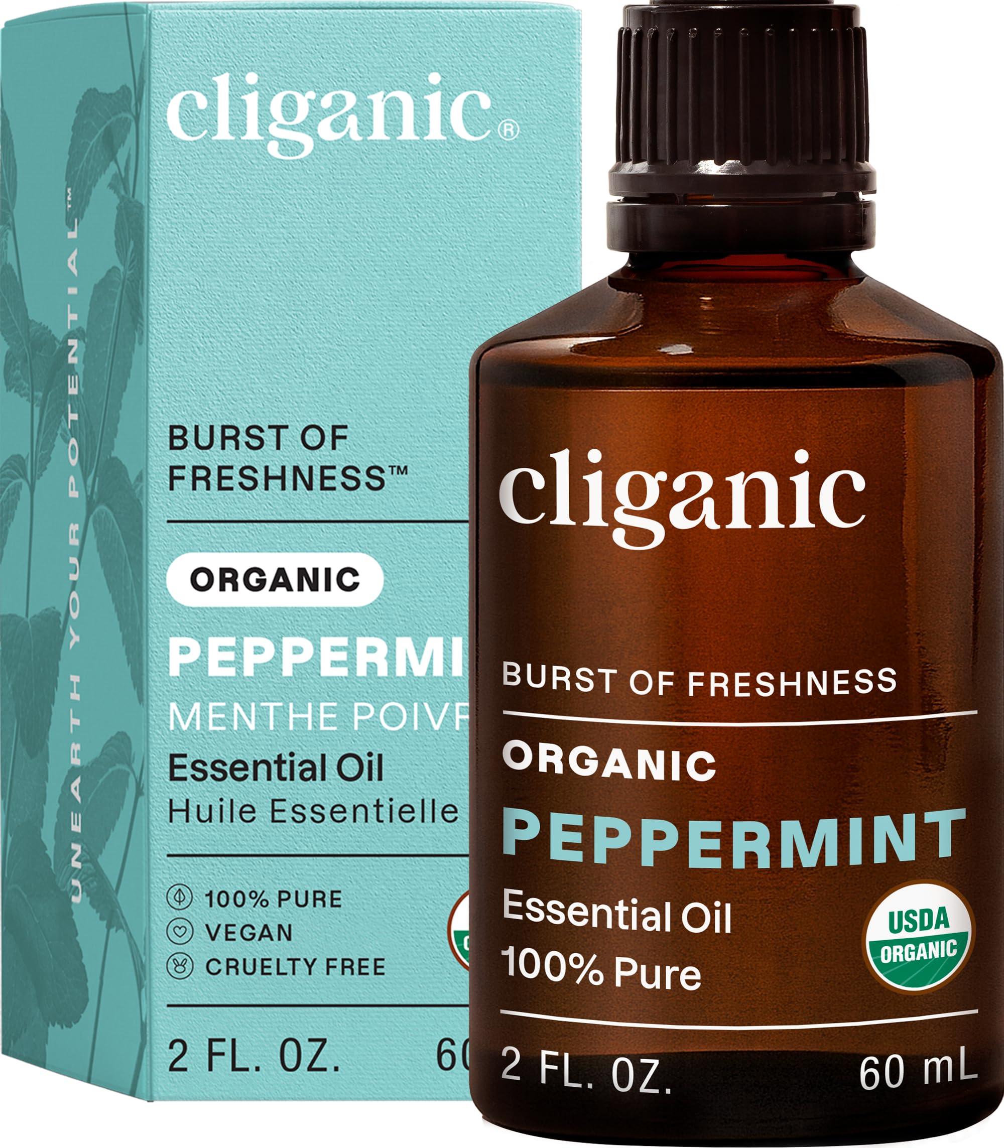 Cliganic Organic Peppermint Essential Oil - 100% Pure Natural for Aromatherapy Diffuser | Non-GMO Verified (Packaging May Vary)