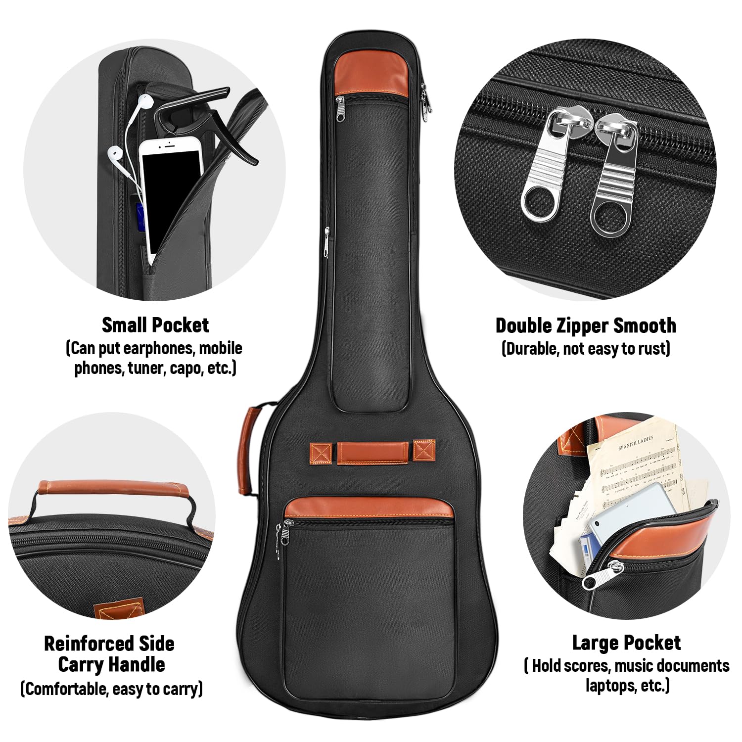 MUZNOTE Housse de transport pour guitare électrique, housse rembourrée pour guitare électrique, housse souple rembourrée de 6 mm, boucle de suspension arrière, noir