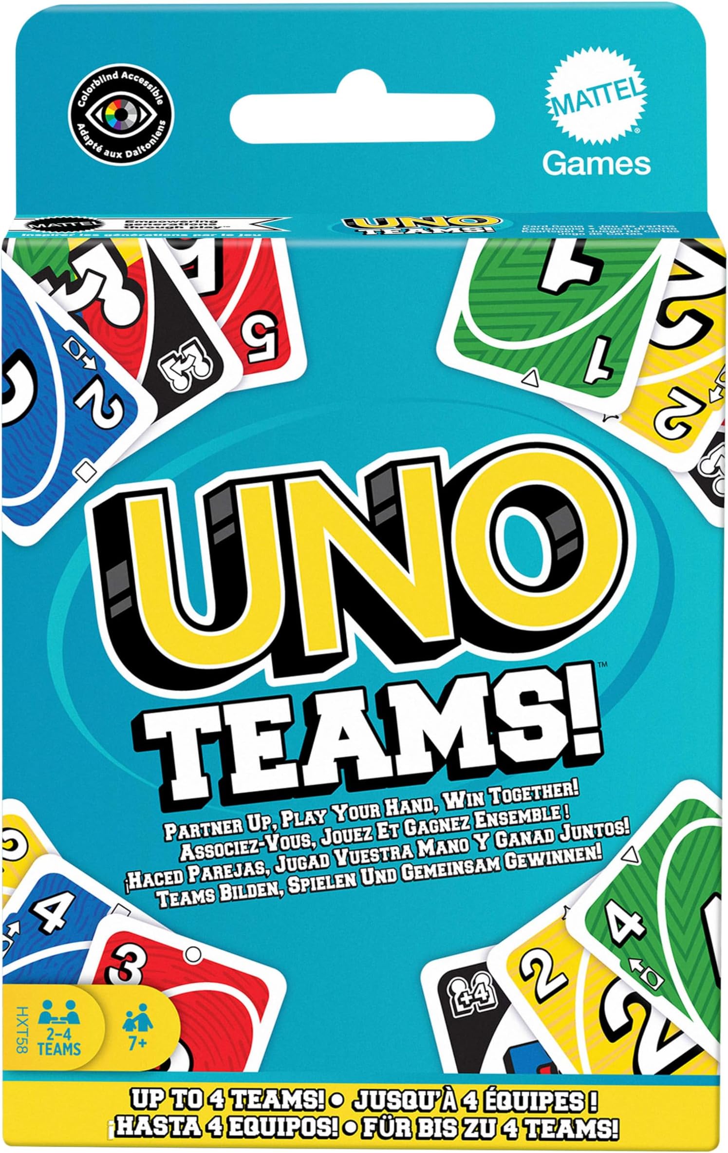 Mattel Games UNO Teams Card Games for Children, Adults and Family Evenings, Parties and Travel with Special Rules for Playing in Teams of Two, HXT58, [Multi-Colour]