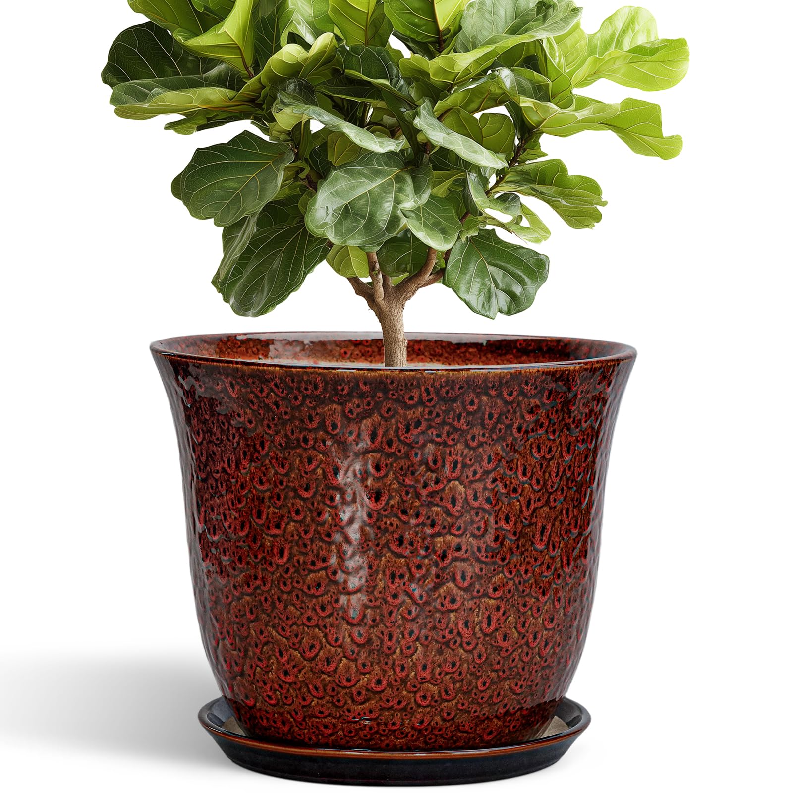 SUNPOTFOR 12 Inch Plant Pot Leopard Glaze Red