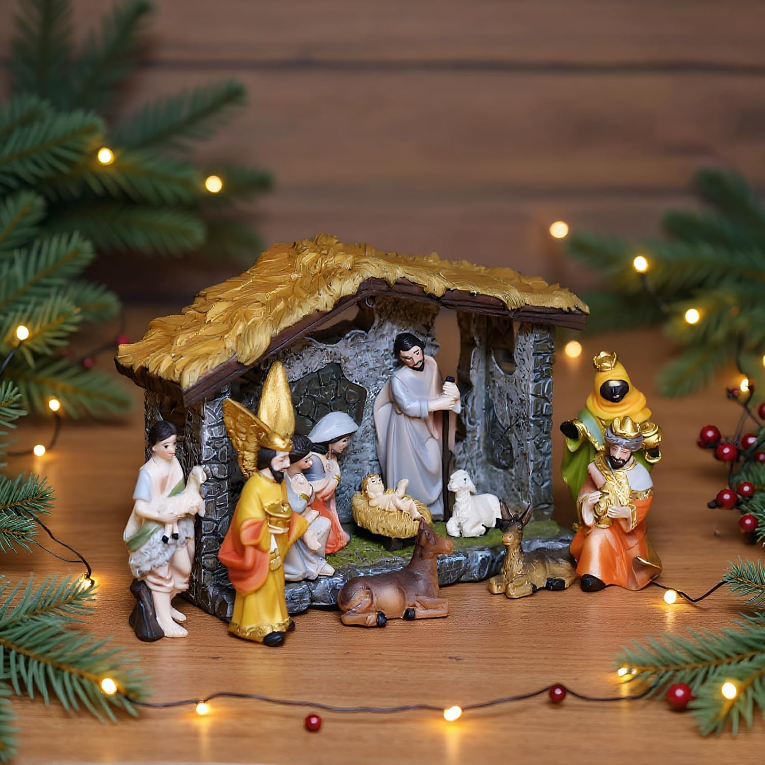 Nativity Sets & Figures Set of 12 Christmas Painted Resin Nativity Scene for Kids and Family Holiday Decor, Set