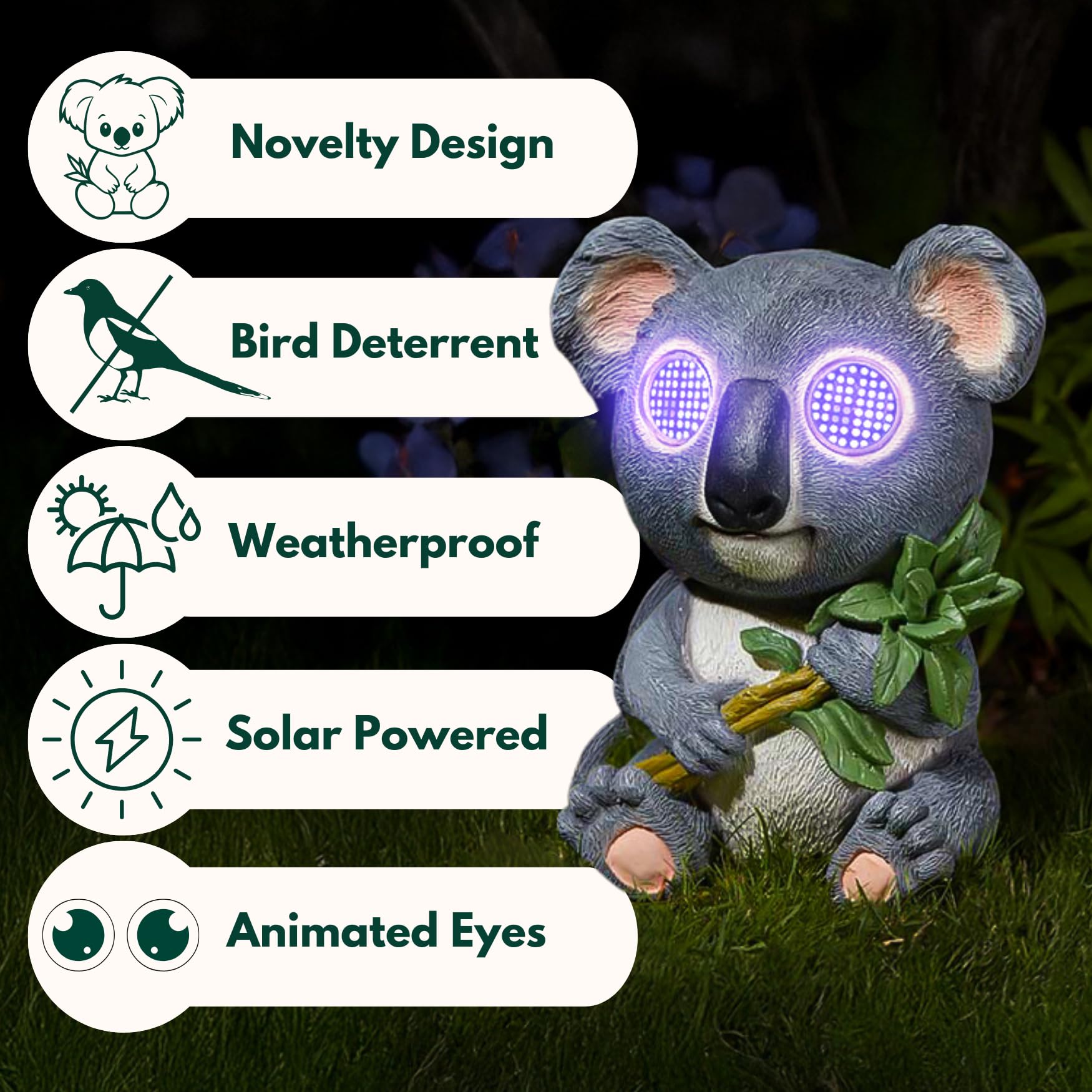 Garden Mile Adorno solar de koala de jardín – Koala LED parpadeante alimentado por energía solar, decoración al aire libre, estatua de resina resistente a la intemperie con luces LED para patio,