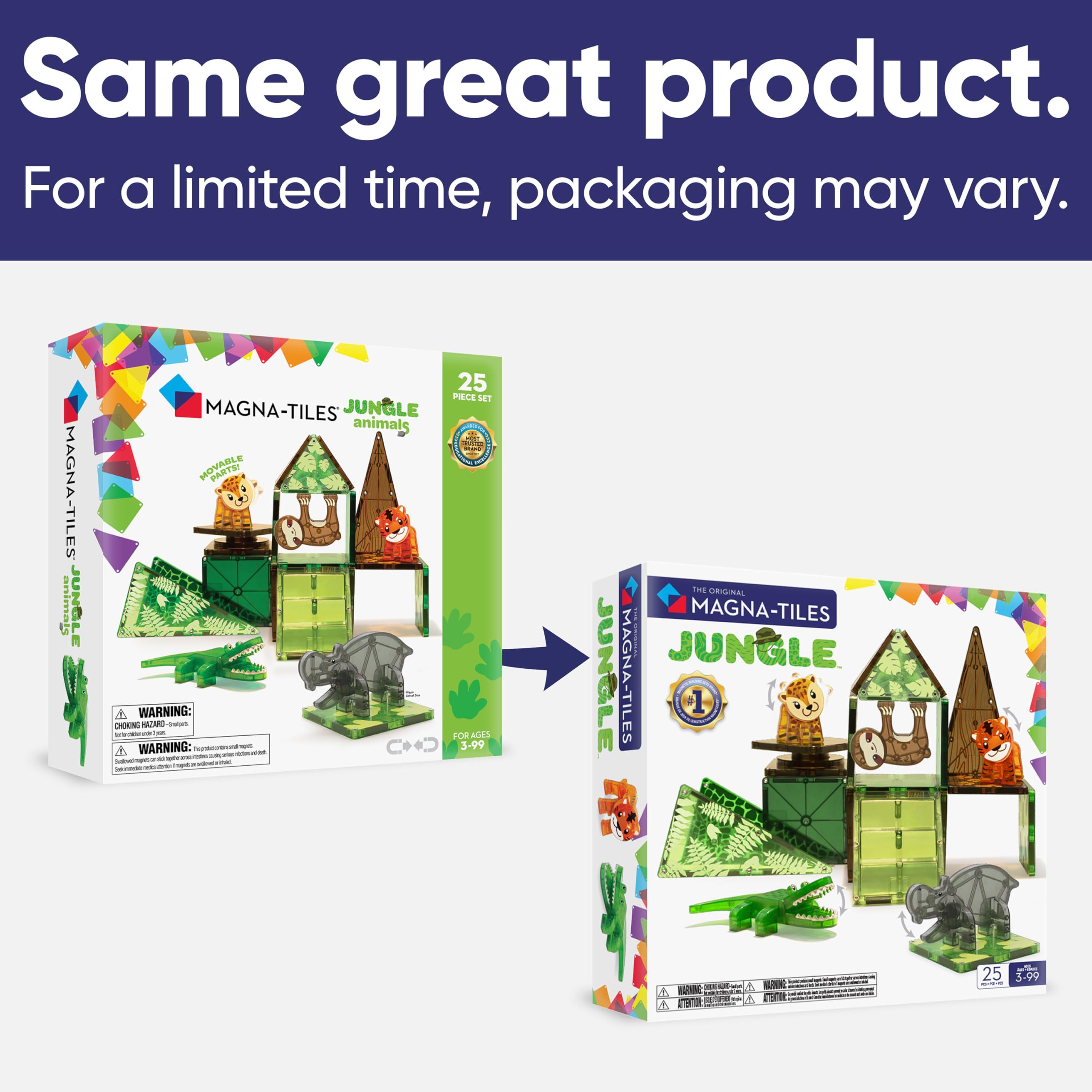 Magna-Tiles Jungle Animals 25 Piece Set The Original Magnetic Building Tiles For Creative Open Ended Play, Educational Toys For Children Ages 3 Years + (25 pezzi)