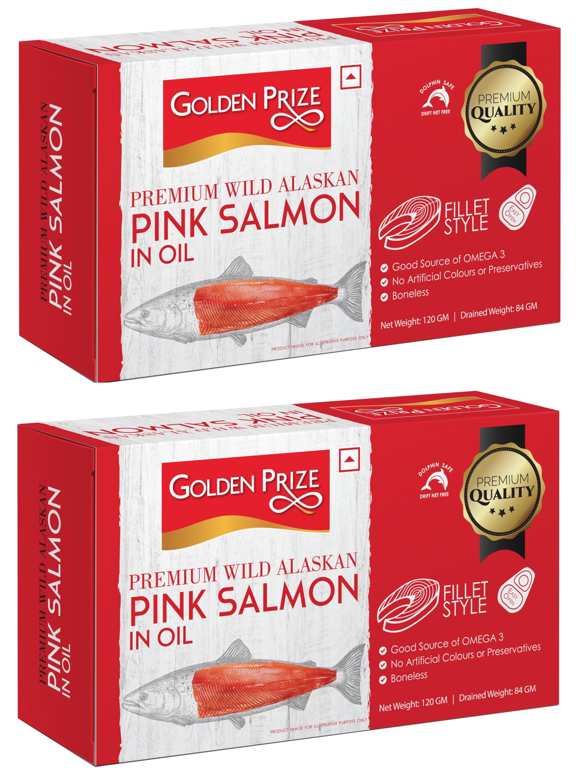Golden Prize Wild Alaskan Pink Salmon Fillet in Oil, 115g(Pack of 2)