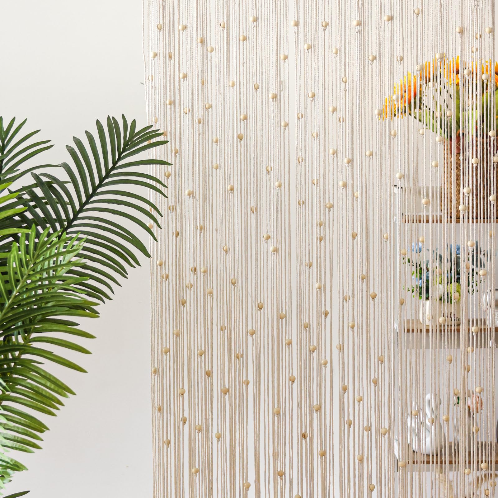 BECHAEO Cortina de cuentas de macramé estilo bohemio hecha a mano con cuentas de madera para ventana, puerta, armario, dormitorio, sala de estar, decoración de privacidad, 79 pulgadas de largo x 36