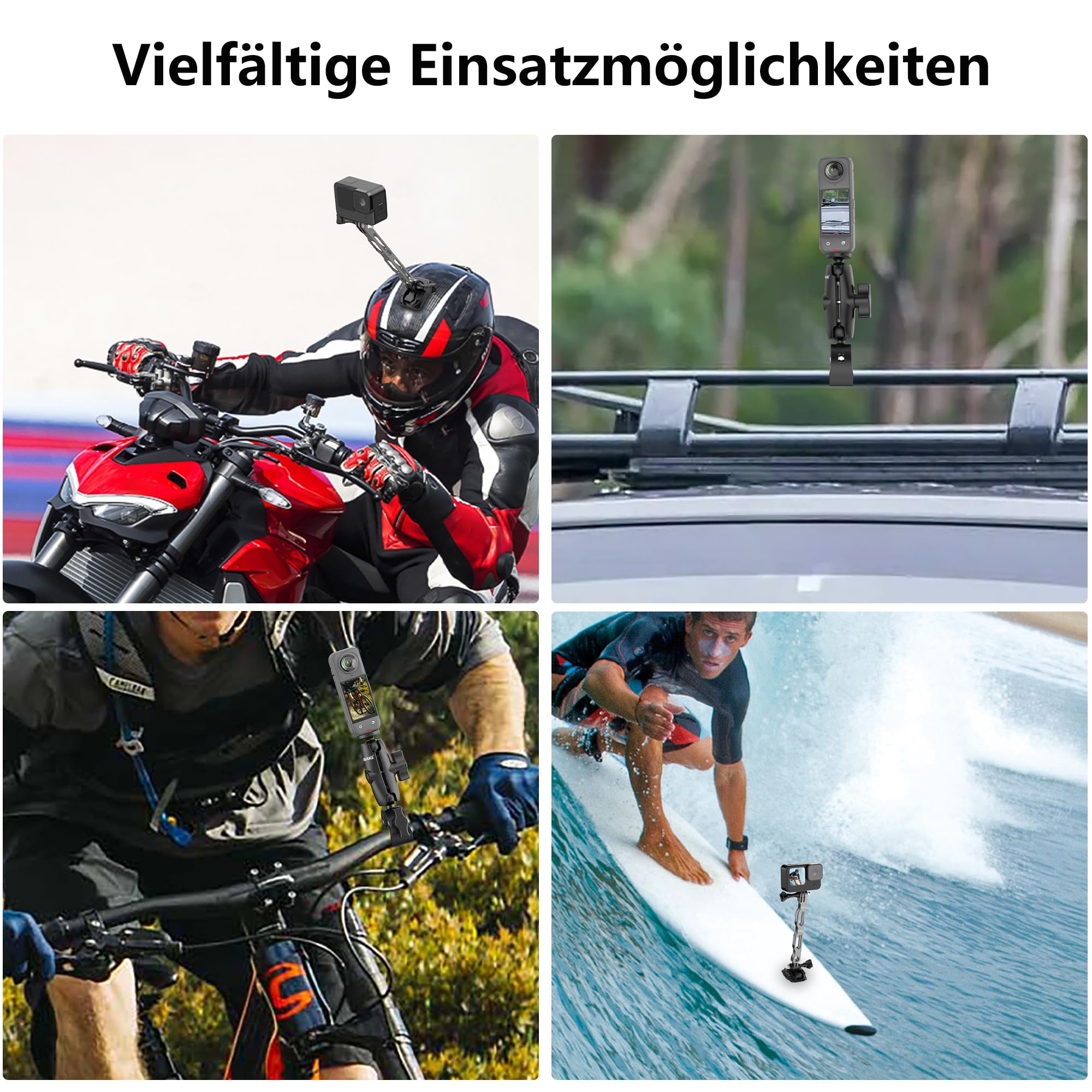 42 in 1 Motorrad-Halterungsset, Action-Kamera-Zubehör | Kompatibel mit Insta360 X5/X4/X3/X2/X/ONE R/RS/GO 3/GO2, Kompatibel mit GoPro Hero 13/12/11/10/9/8