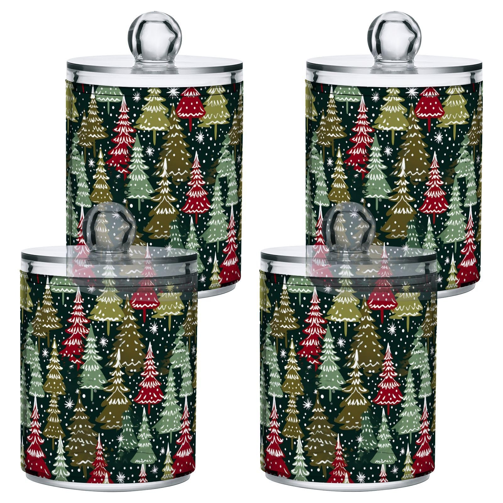 4 Pcs Christmas Xmas Trees 10 OZ Qtip Holder Dispenser for Cotton Ball Cotton Swab Cotton Round Pads