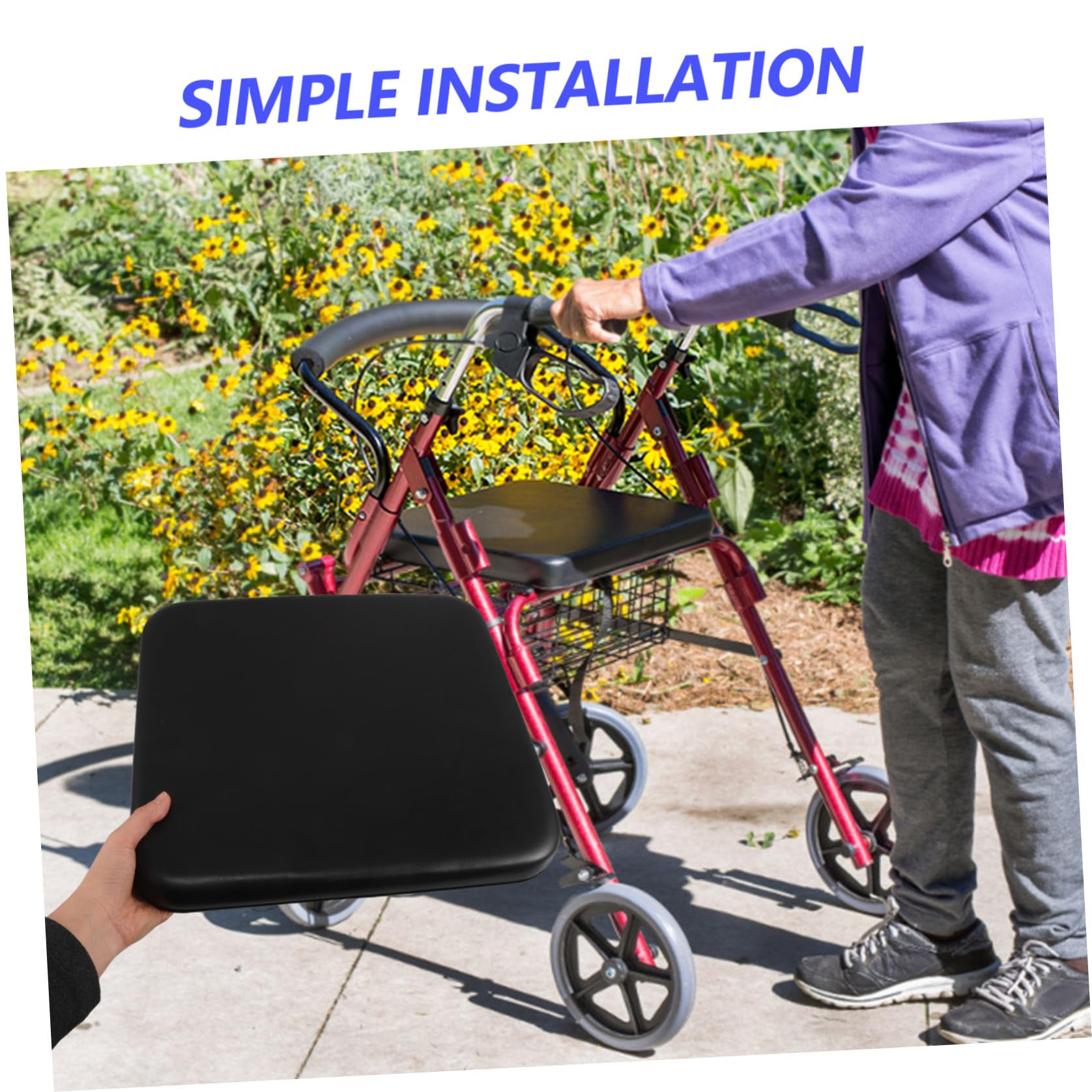 Cojín Ergonómico Antideslizante de PU para Andador, Asiento de Repuesto 34,5 X 31,7 X 3,6 CM Orificio de Montaje, Acolchado y Lavable para Personas Mayores en Uso Diario