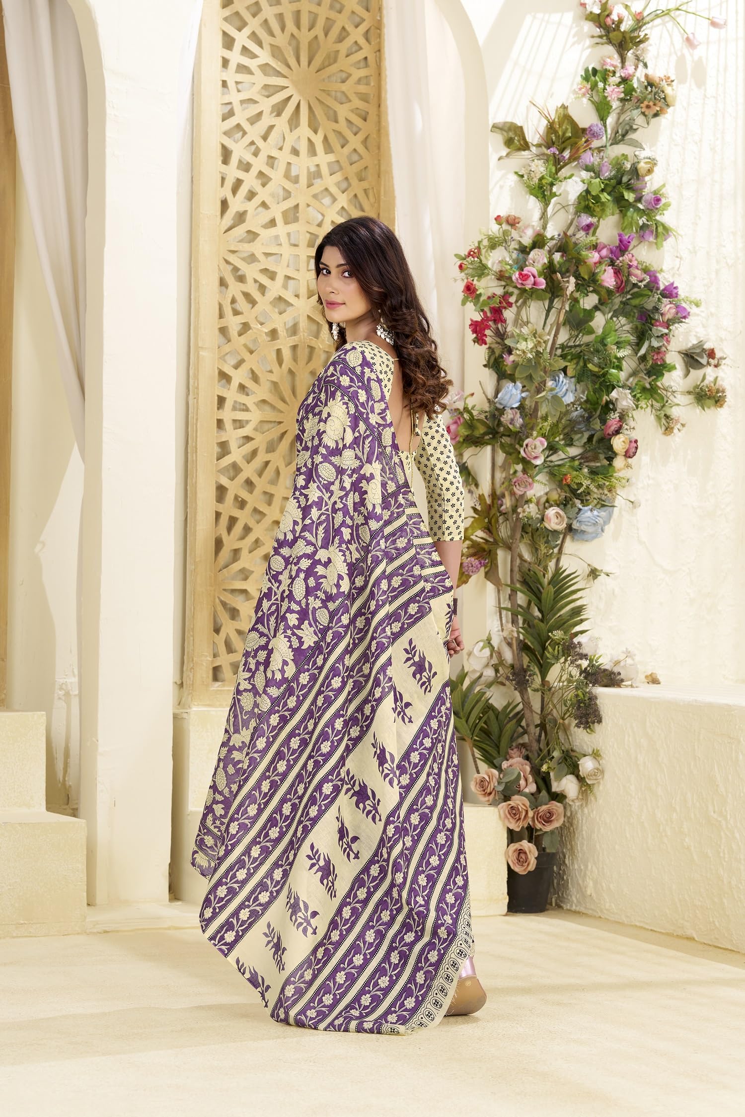 Kalaanj Sari für Damen || Bedruckter Baumwoll-Sari mit Bluse (KALSS25SAR-2101-2104)