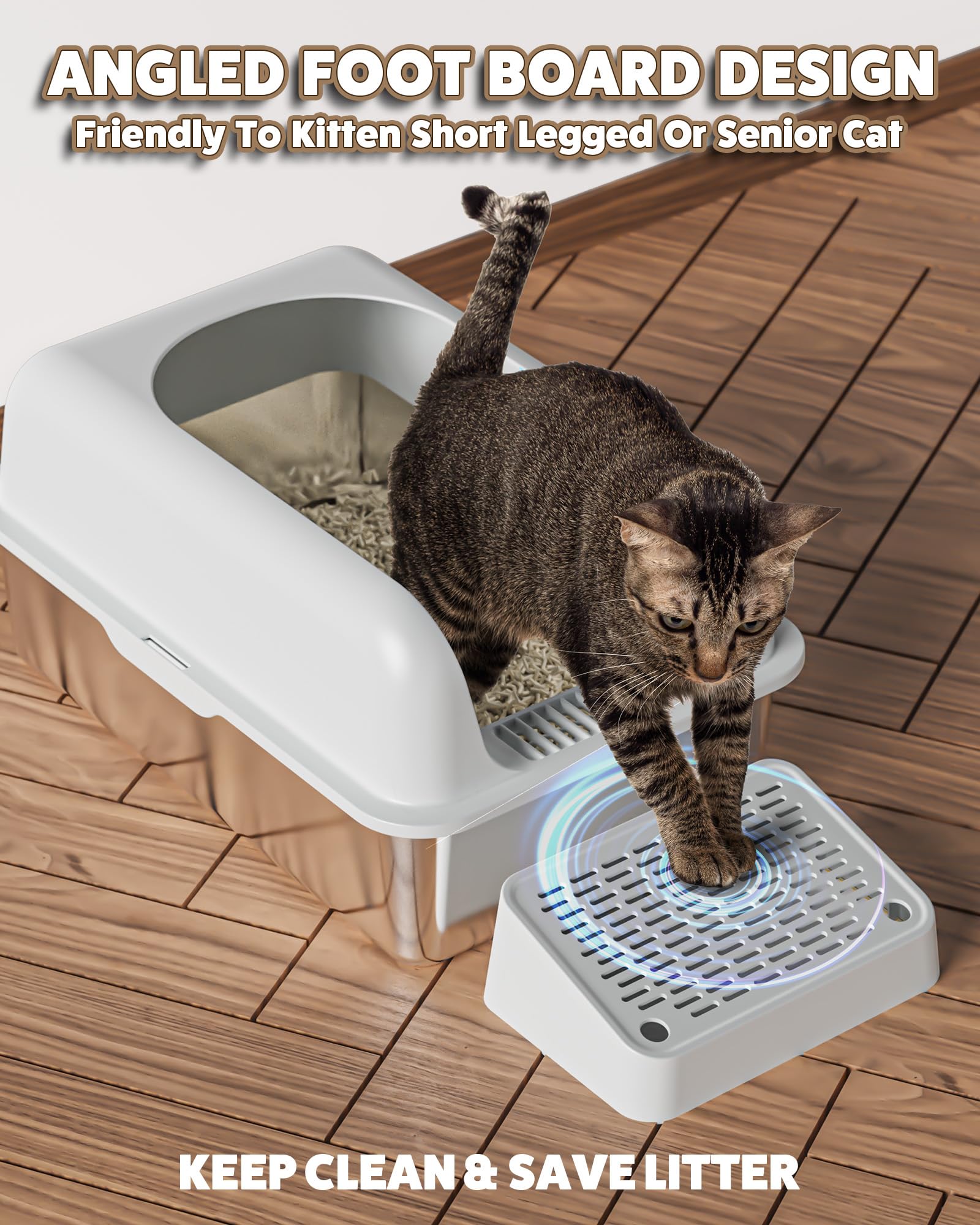 Lettiera Gatti Acciaio Inox XXL - 60x40x38 Cm Antiodore E Impermeabile Con Paletta