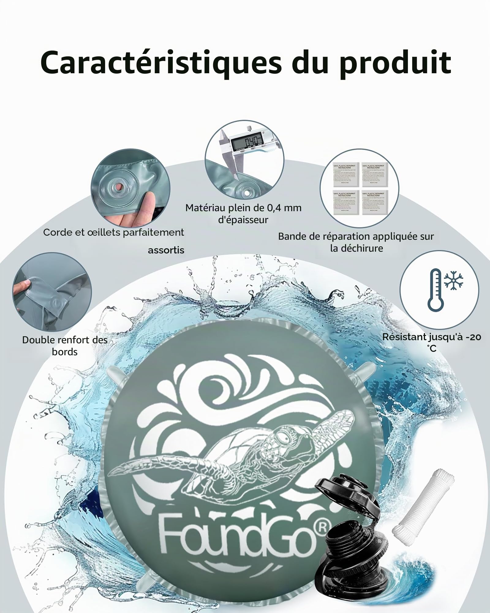 FoundGo Coussin de Piscine pour l'hiver Rond [XXL Ø4m 0.4mm épais] Coussin d'air avec Oeillets Coussin d'hiver Gonflable pour Piscine avec 2X Rouleaux de Corde & Kit de réparation, Vert
