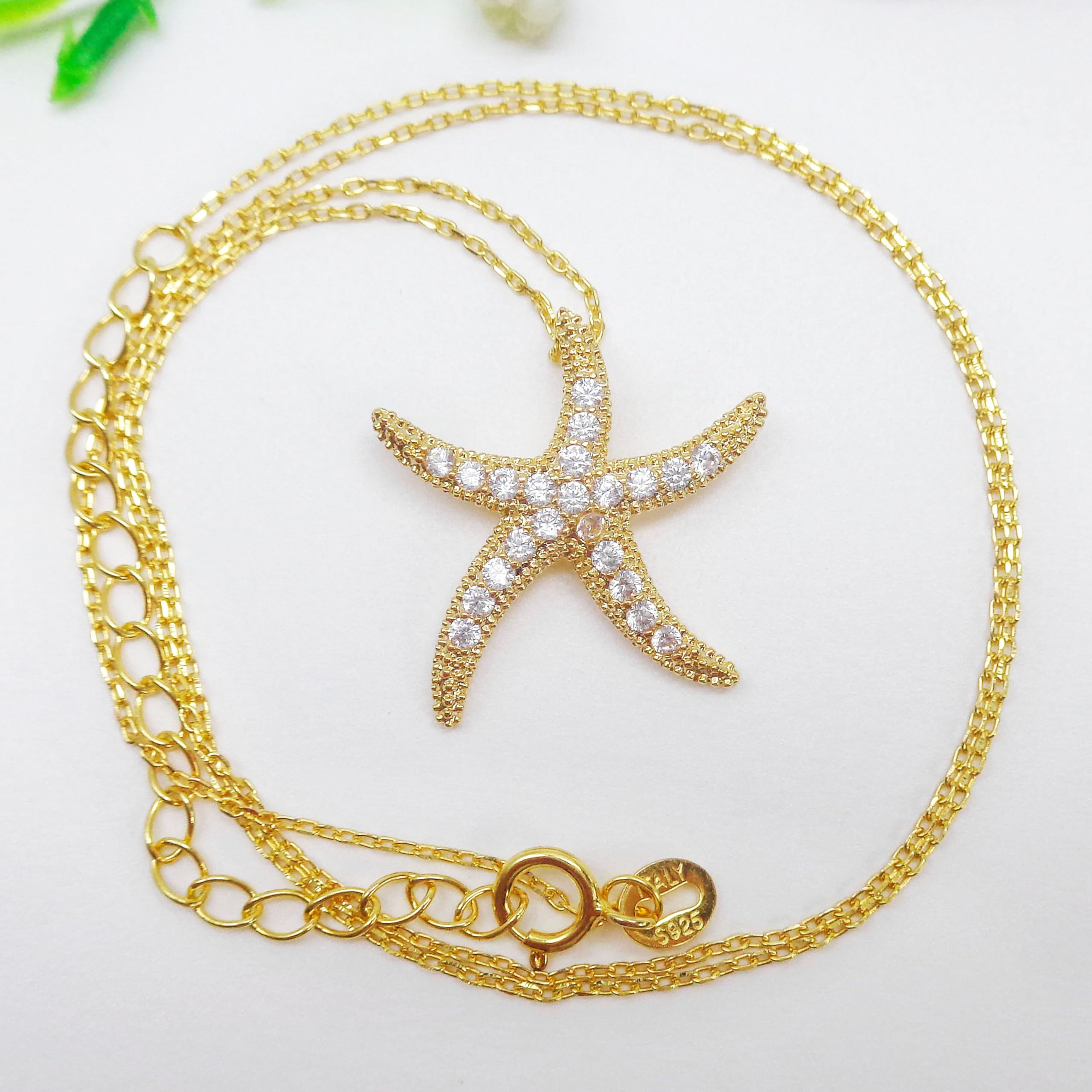 WK99161 - Colgante de plata de ley 925 con estrella de mar y circonita en forma de estrella de mar