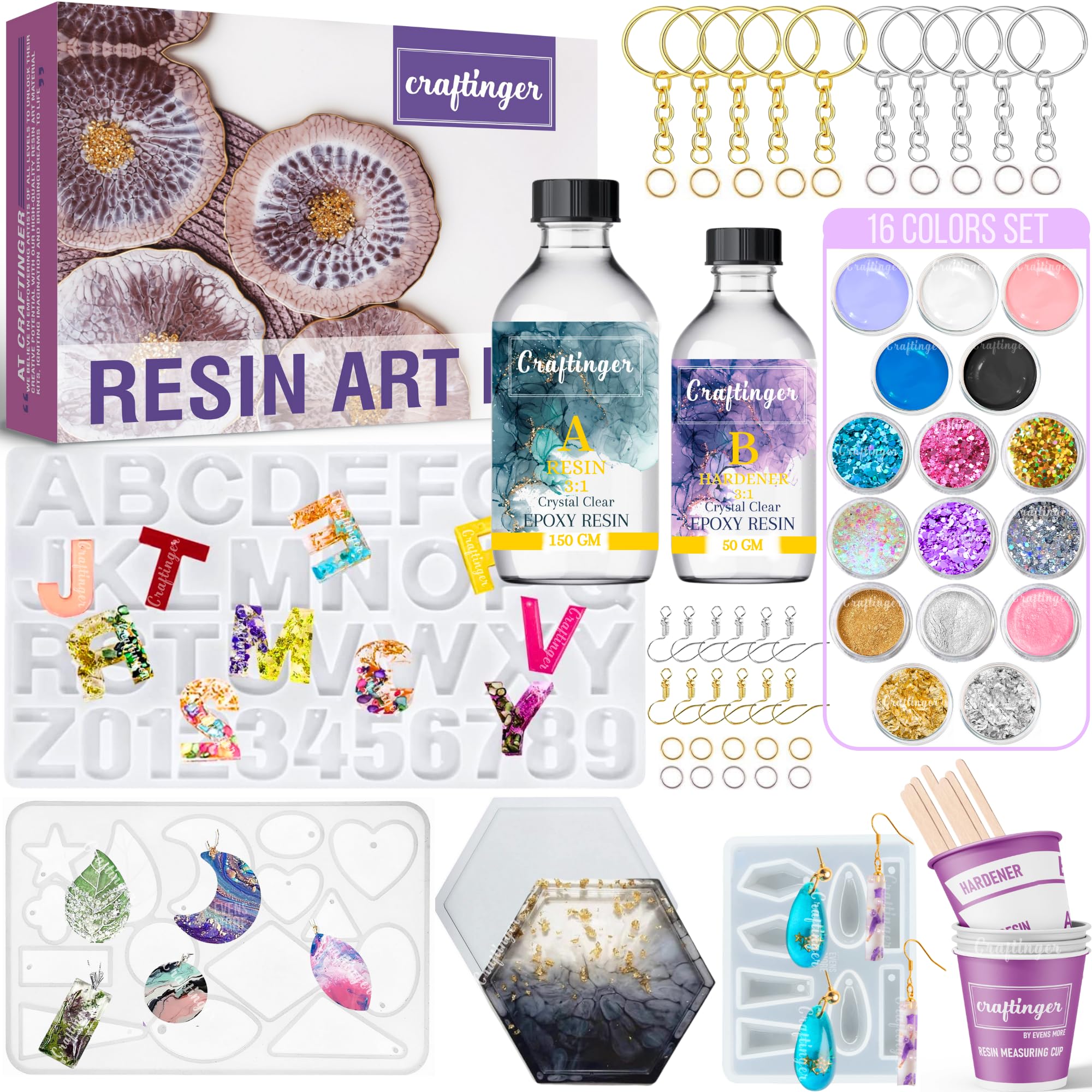 Craftinger DIY 85 Pcs Pro Resin Art Kit with 200 Gm Resin and Coasters Alphabet Keychain Earring Making Kit with Pigment Glitter Mica and More, Multicolour (B0CJ3HGQXZ) Amazon Price History, Amazon Price Tracker