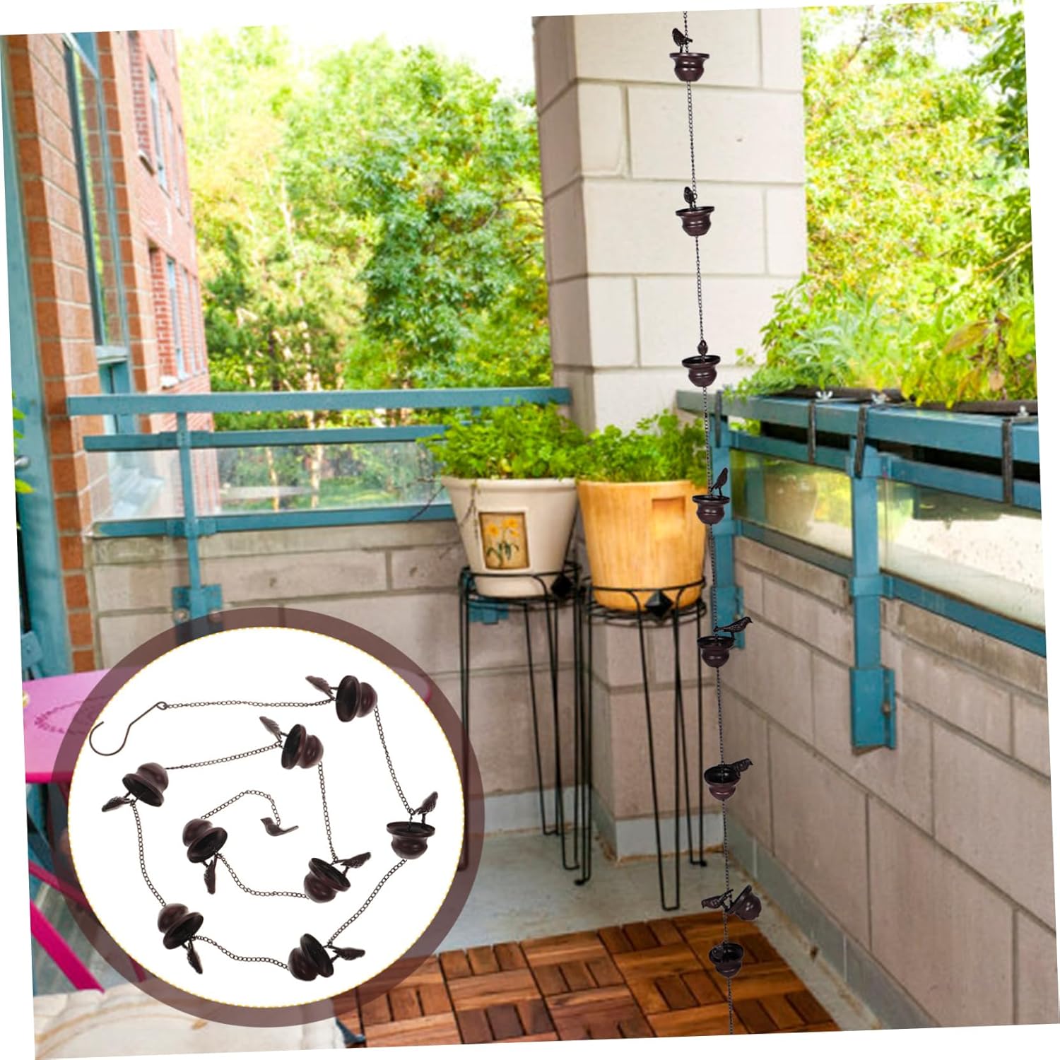 YARNOW Decorative Rain Chain for Gutter Antique Design with Chimes Cups Easy to Install Replacement Downspout Rain Diverter for Garden Outdoor Use