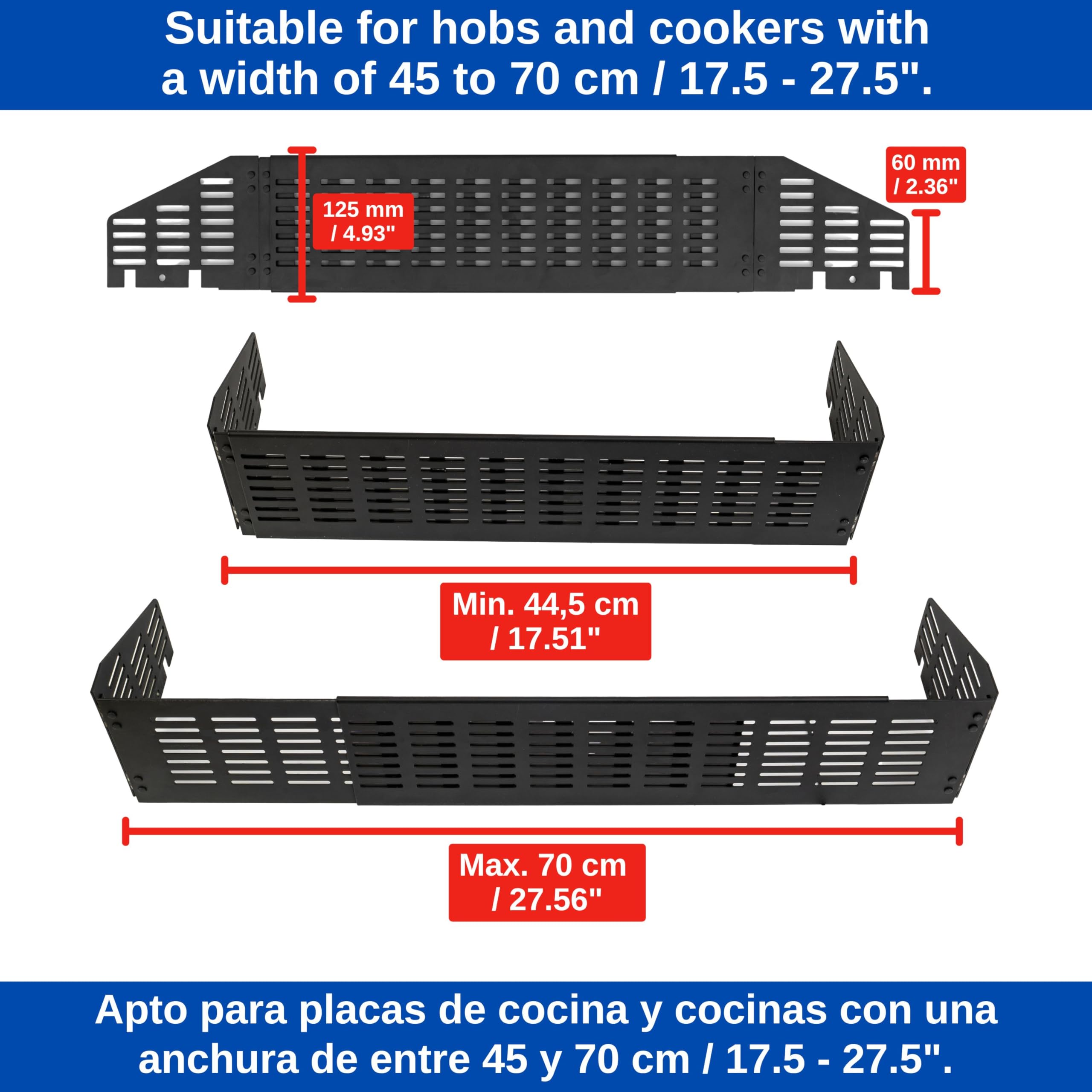 Grille de protection cuisinière sécurité enfant extensible 45-70 cm noir avec porte four bébé ailes latérales charnières
