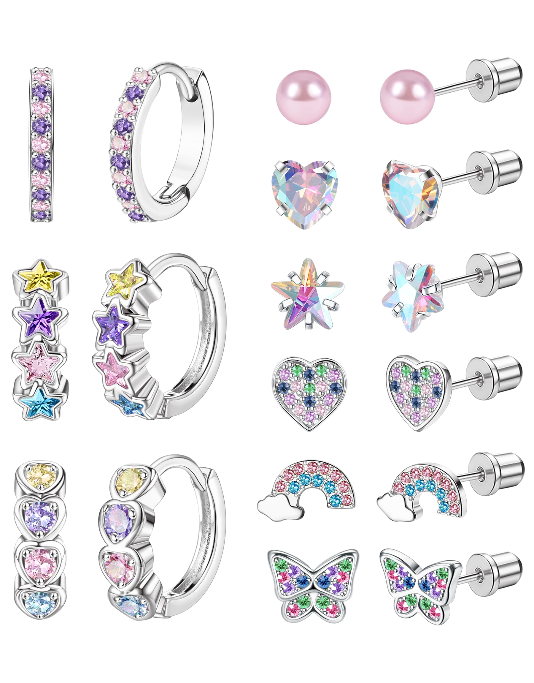 Hypoallergenic Earrings for Girls Women,Surgical Steel Screw Back Earrings for Little Girl Cute Kids Earrings Set for Sensitive Ears Screw back Stud Toddler Earring Set Kids Jewelry for Teen Girls