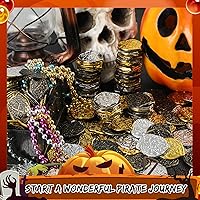 Vista 6 de Hanaive 100 monedas de pirata de plástico falsas réplicas de monedas españolas para fiesta pirata, tesoros, tabla de cofres, cosplay, San Patricio