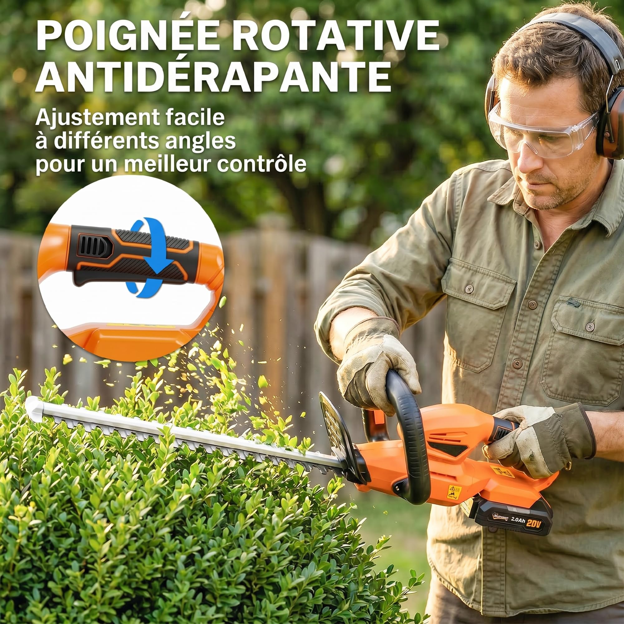 Outsunny Taille-Haies Électrique 100 W, Batterie 2,0 Ah, Lame 51 cm, Orange