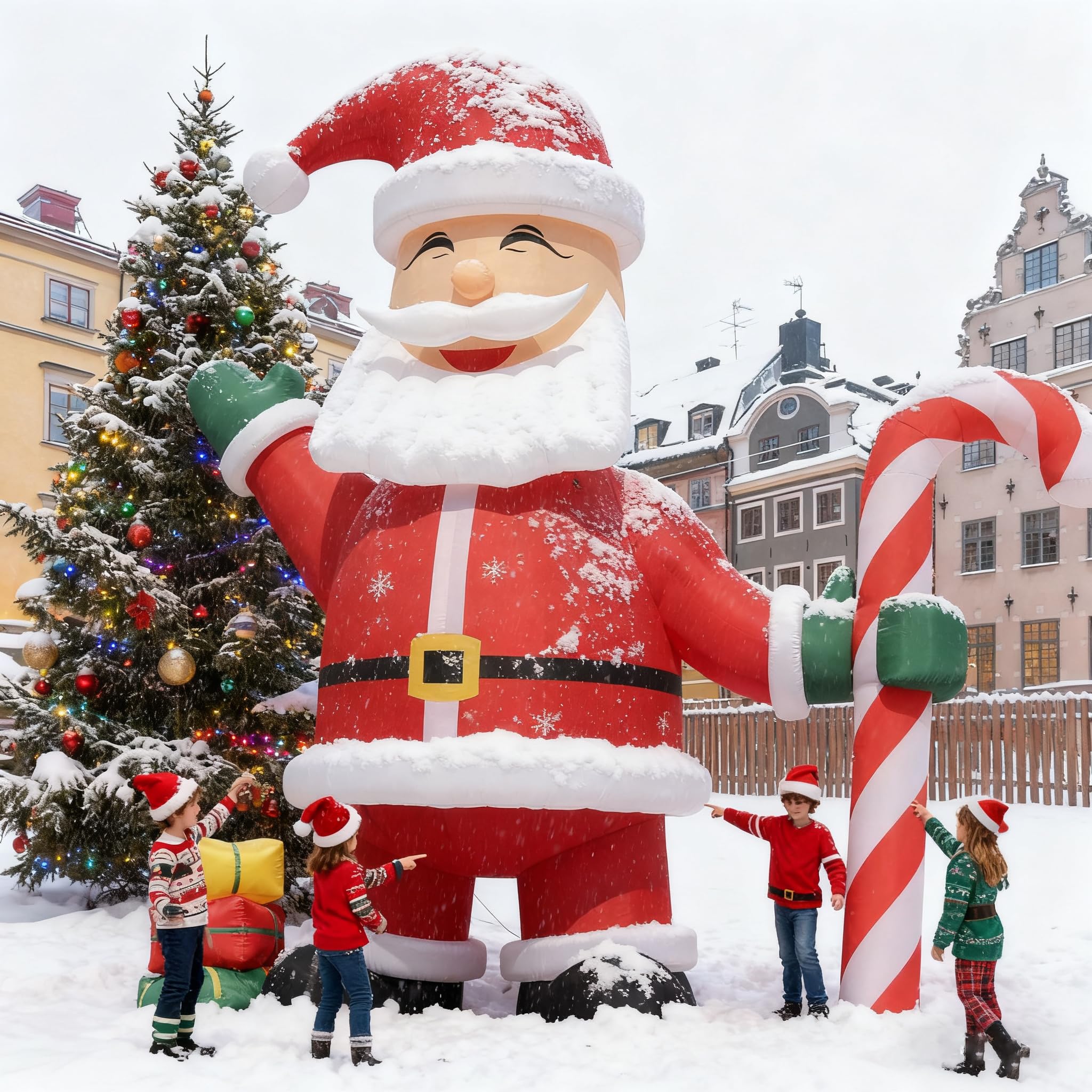 20 Foot Christmas Inflatable Santa Claus with Cindy Cane & Gift Boxes, Outdoor Blow Up Giant Santa Inflatable Christmas Decoration (370W Air Blower)