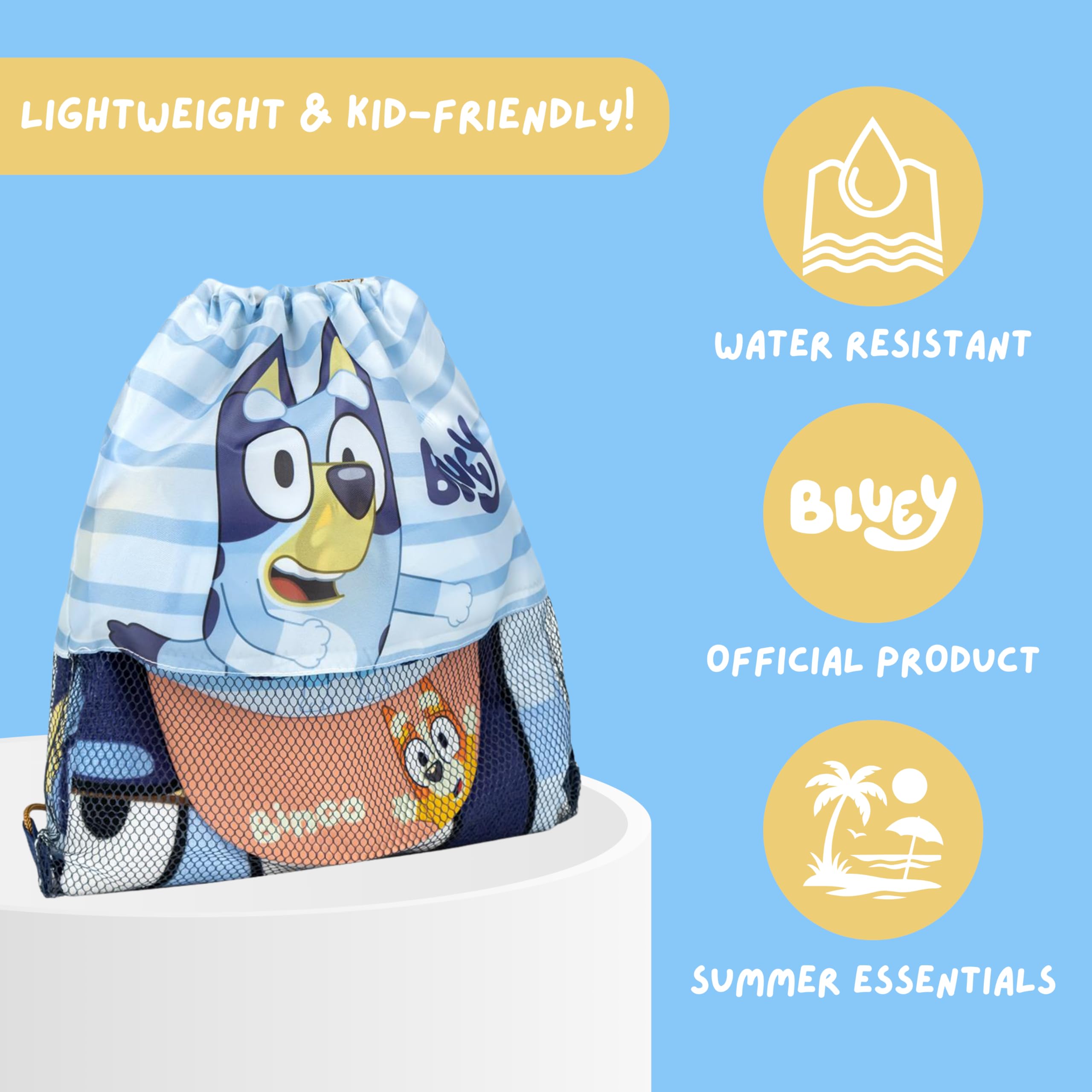 Bluey Gorra de Beisbol Toalla y Mochila Saco Cuerdas Cordón, Set 3 Piezas Infantil, Regalo de Verano Playa Piscina Excursiones para Niños y Niñas