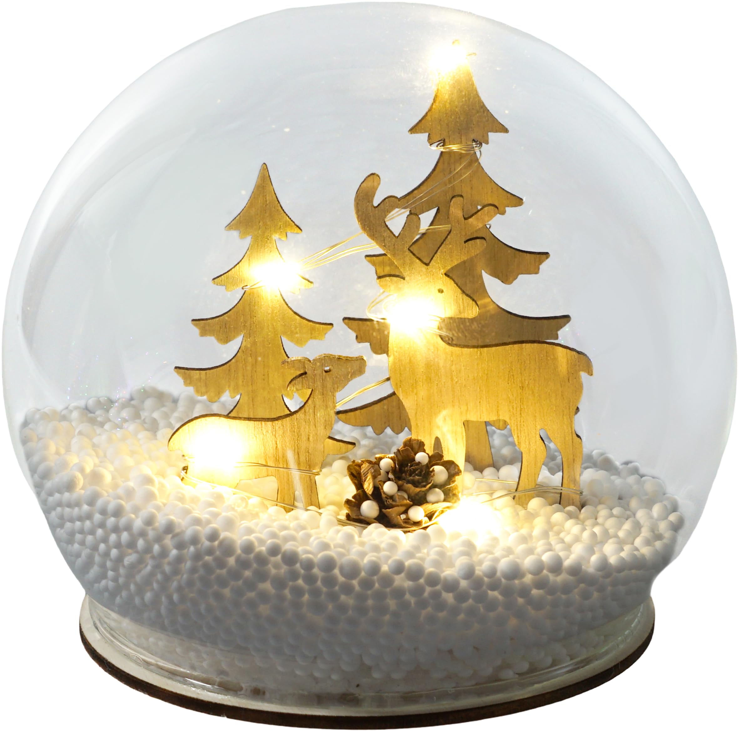 St Helens Home & Garden White Xmas Haus Festive Light Up Led Christmas Snow Globe With Reindeers Battery Operated