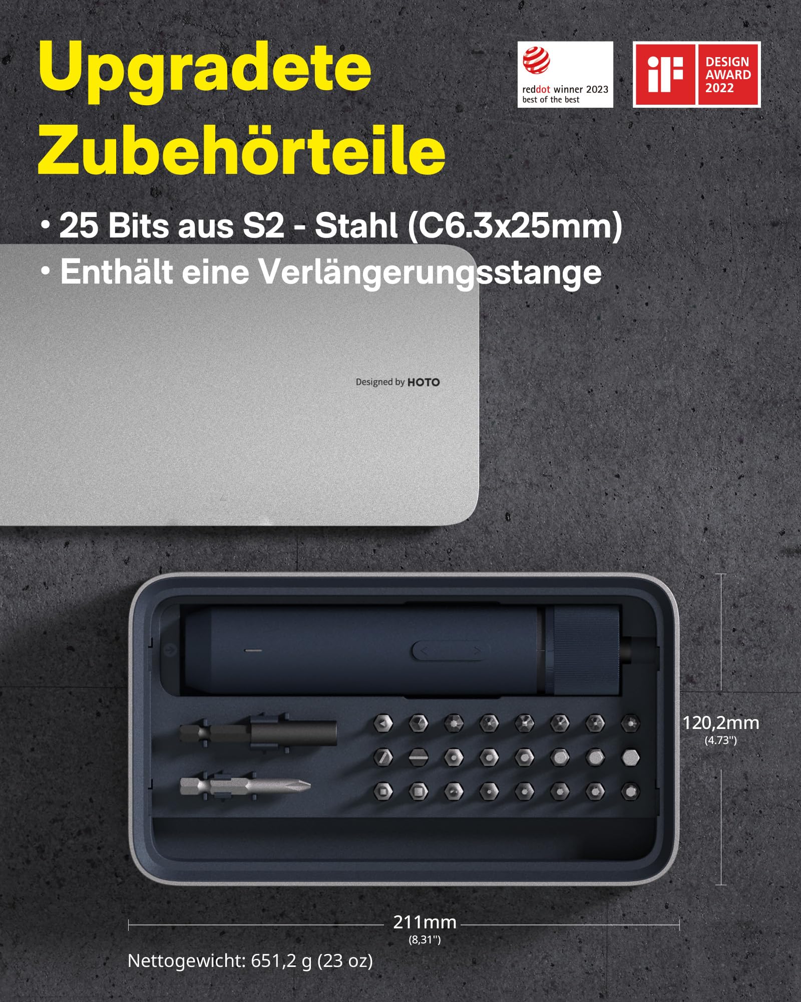 HOTO Elektrischer Schraubendreher Set mit 25 Magnetische Bits, LED-Licht