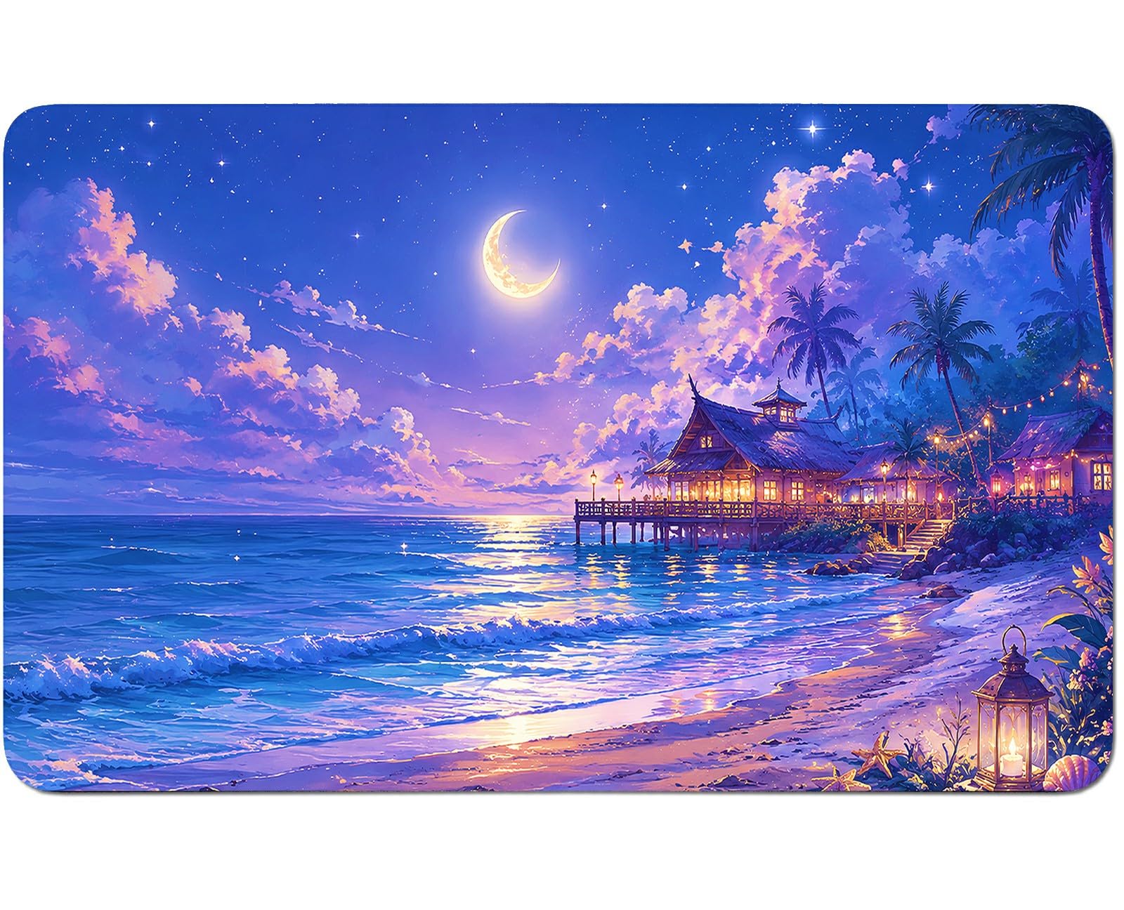 RWUTYTIUL Moon Beach for TCG Playmat 24 X 14 Inch with Play Zones, Stitched Card Game Mat for Commander Board MTG RPG CCG Desktop Tablet Mouse Pad for Enthusiasts Playing Accessories