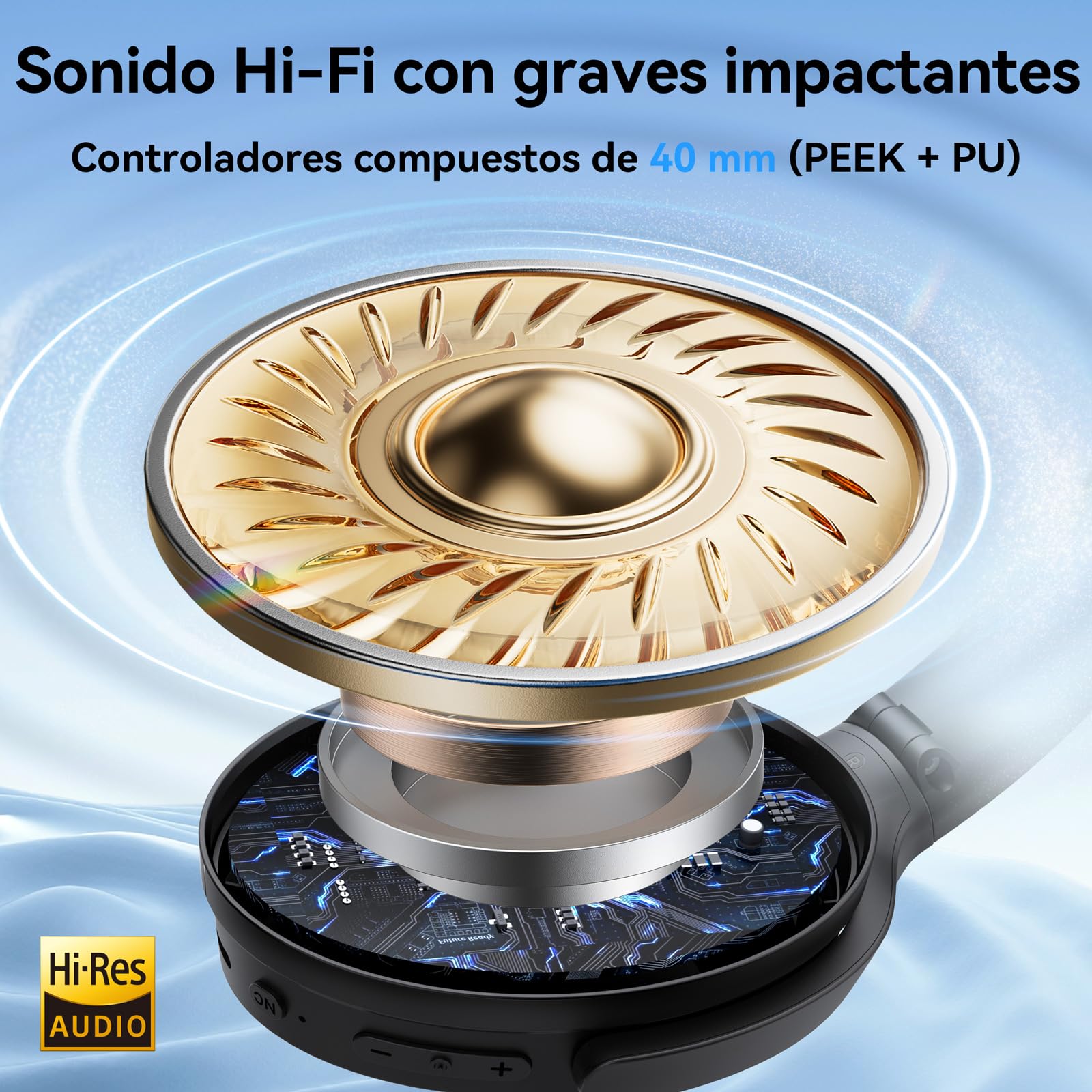 EarFun Wave Life Auriculares Inalambricos Diadema con Cancelación Híbrida de Ruido, Bluetooth 5.4, 4 Micrófonos con IA, Graves Profundos, 60 h de Reproducción, EQ Personalizable y Conexión Multipunto