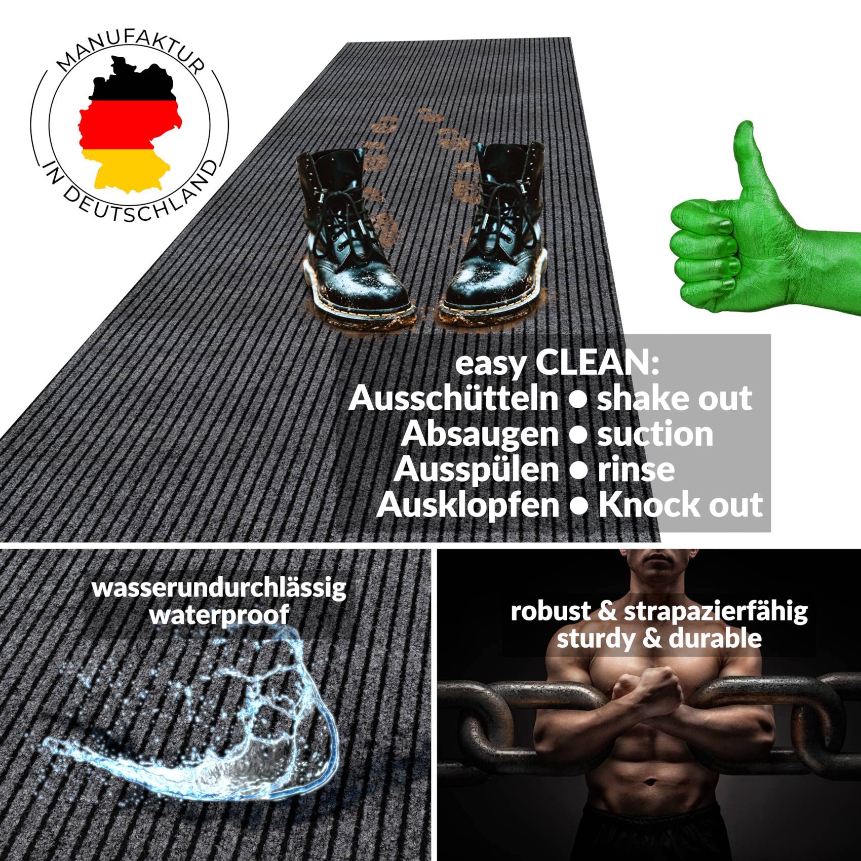 Schmutzfangmatte Teppich Läufer Meterware Schmutzfangläufer rutschfest & zuschneidbar Outdoor Indoor Sauberlaufmatte für Flur Gewerbe Büro Gastronomie Keller Mischa 300 x 80 cm Grau