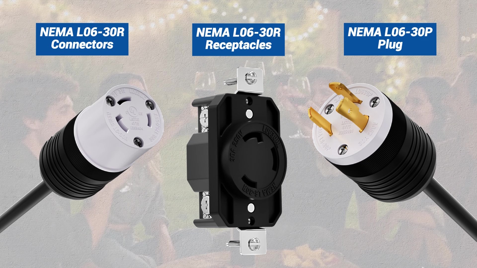 Image of 2 Pack NEMA L6-30P Locking Plug, 30 Amp Generator Replacement Plug 250V 2 Pole 3 Wire Grounding,Twist Lock Adapter Male Plug , Industrial Grade Heavy Duty, UL Listed (E355464)