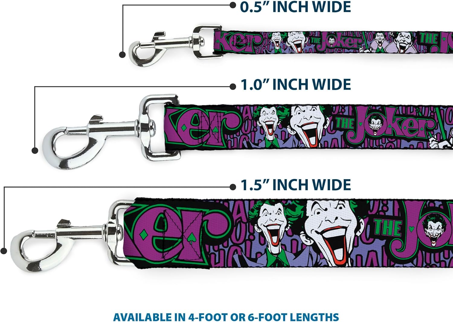 Dog Leash - 6-FEET - Joker Face Logo Spades Black Green Purple