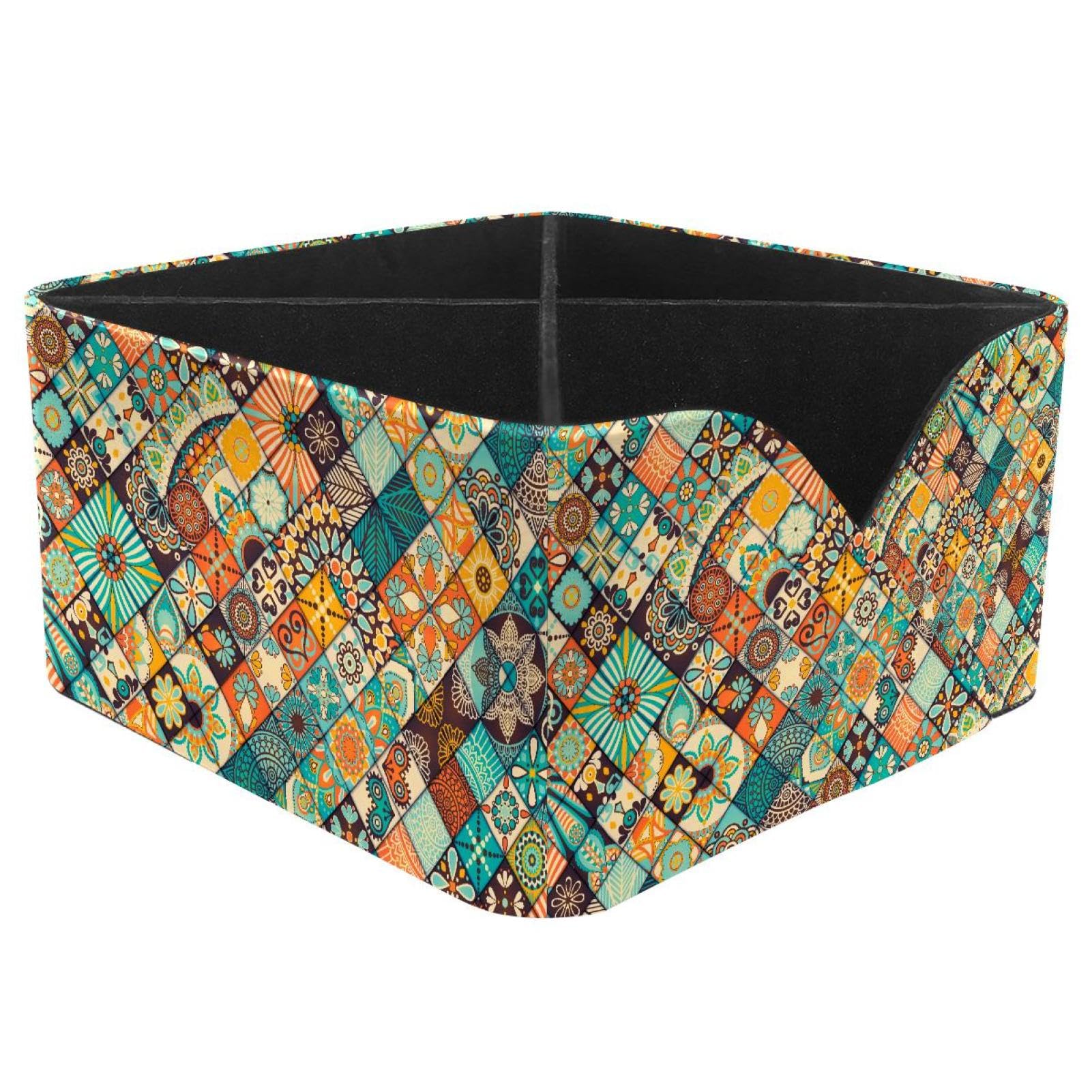 KengjuTesu Vintage Indian Ottoman Motifs Flowers Floral Pattern Desktop Organizer Pen Holder, Rectangular Pencil Cup for Office, Study and Makeup Stations