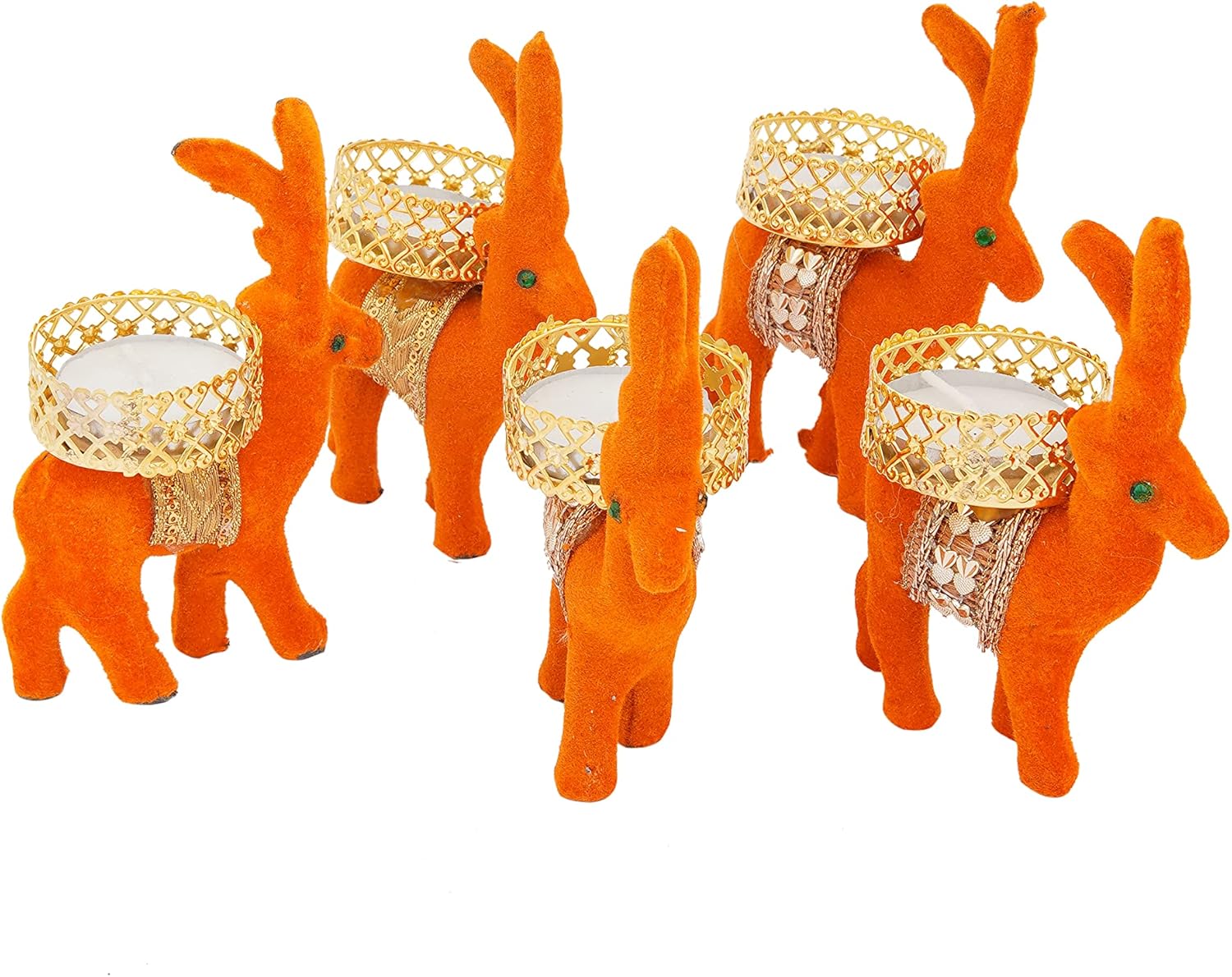 Webelkart Cute Christmas Reindeer Tealight Holder - 5 pc (Orange) Reindeer Shaped tealight Candle Holder for Home and Office Decor| Christmas tealight Holder