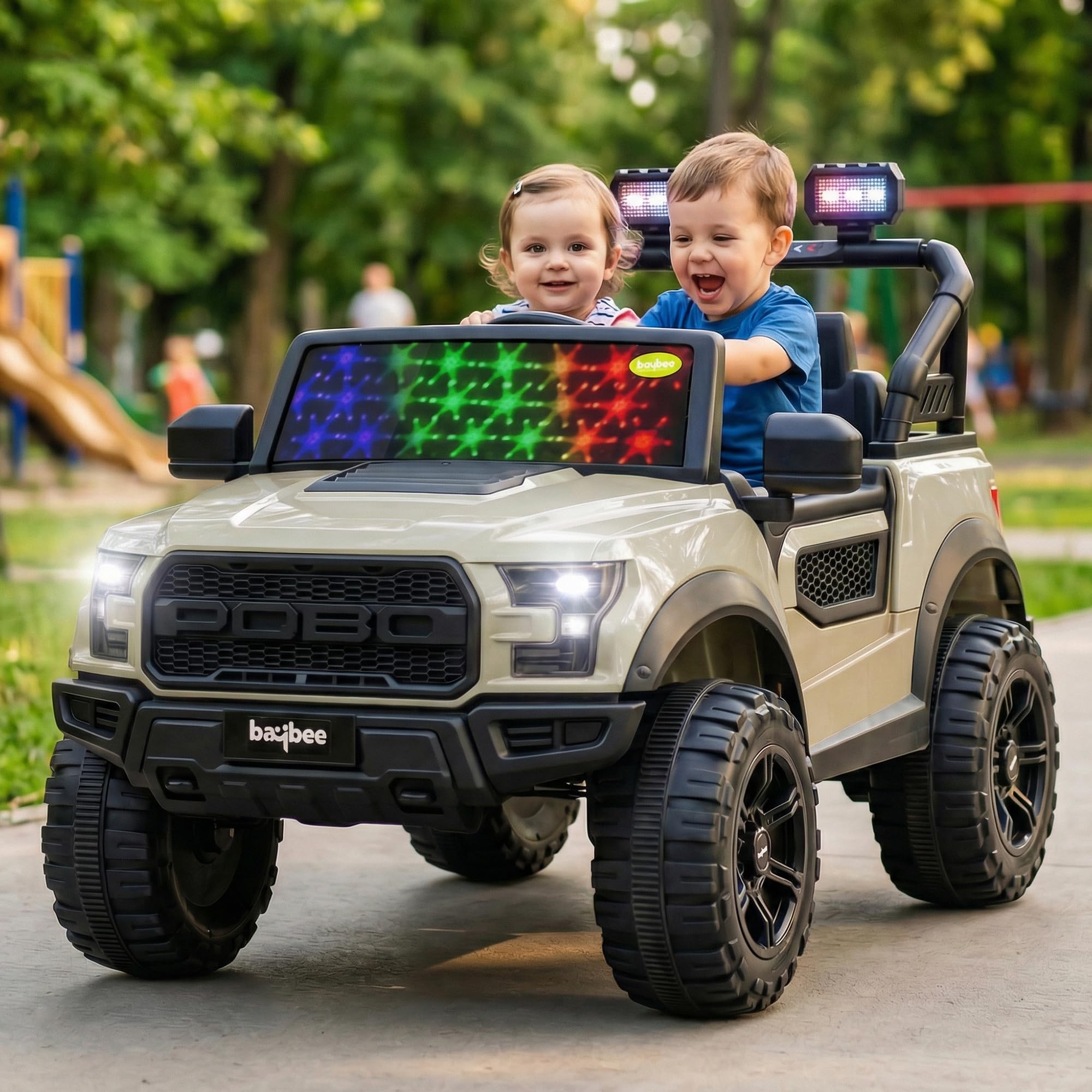 Baybee Bronco Baby Battery Operated Jeep for Kids | Ride on Toy Electric Car with LED Lights & Music | Rechargeable Battery Big Cars with Parental Control | Kids Car to Drive 3 to 8 Years (Desert)