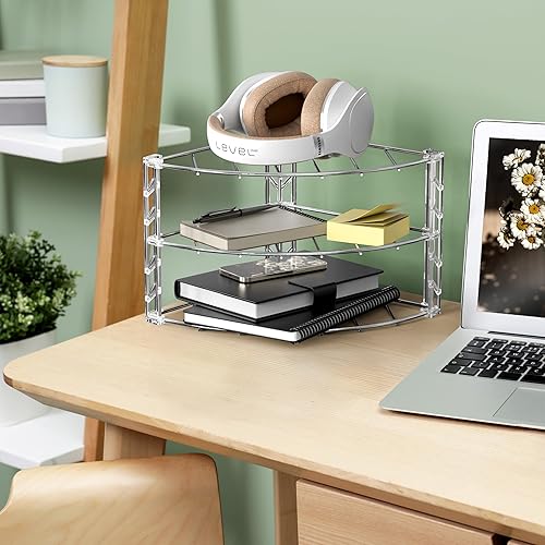 Miniatura 4 de Deco Brothers Organizador de estantes esquineros de 3 niveles para mostrador y gabinete, paquete de 2, cromado