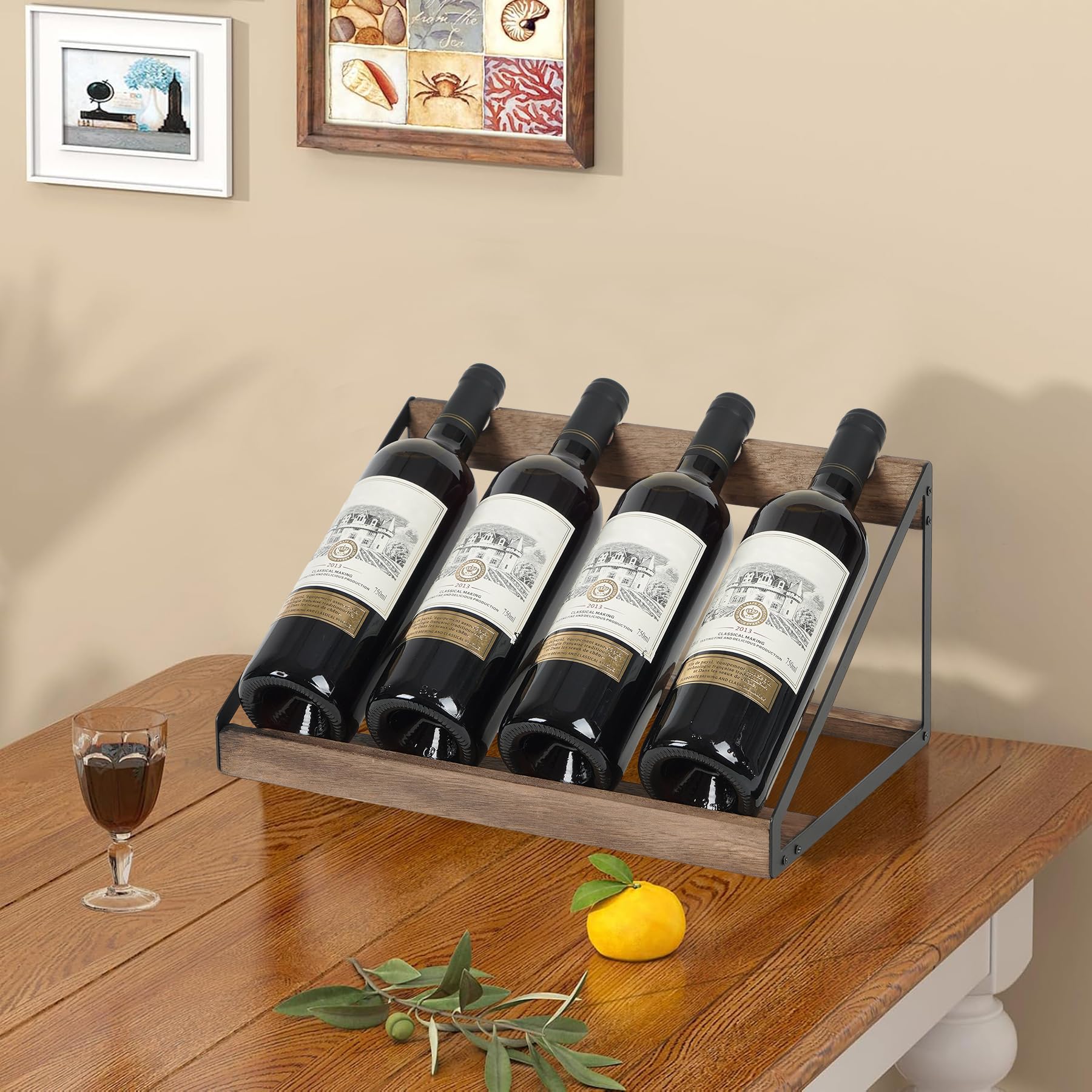 Wine Racks Countertop 4-Bottle Wooden Wine Rack Countertop
