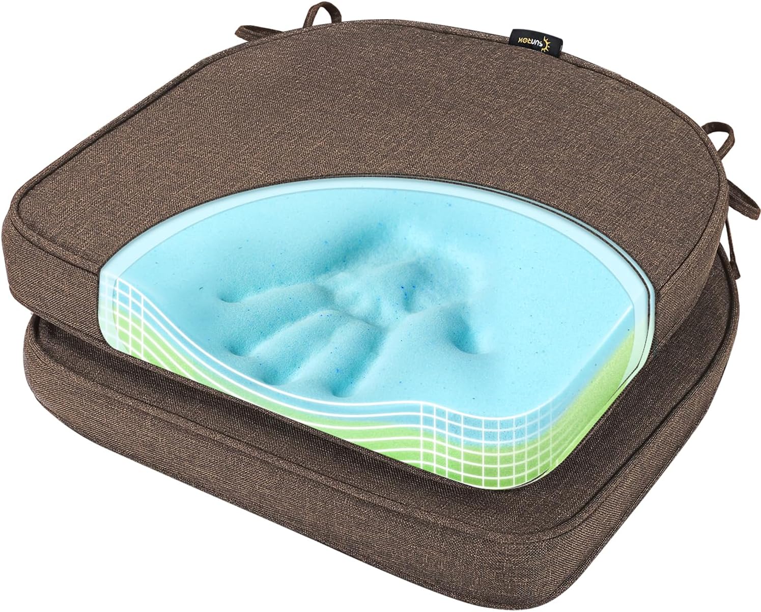 SUNROX Gel Memory Foam Chair Cushions, FadeShield Water-, Stain-Resistant Durable Reversible Seat Cushion Pads with Ties for Indoor/Outdoor Kitchen Dining Office, 19"x19", Set of 2, Heather Chestnut Heather Chestnut 19x19 Inch (Pack of 2)